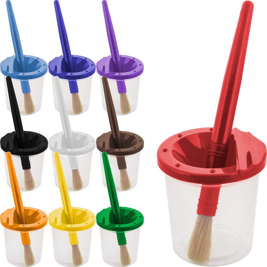 U.S. Art Supply 10 Piece Children's No Spill Paint Cups with Colored Lids