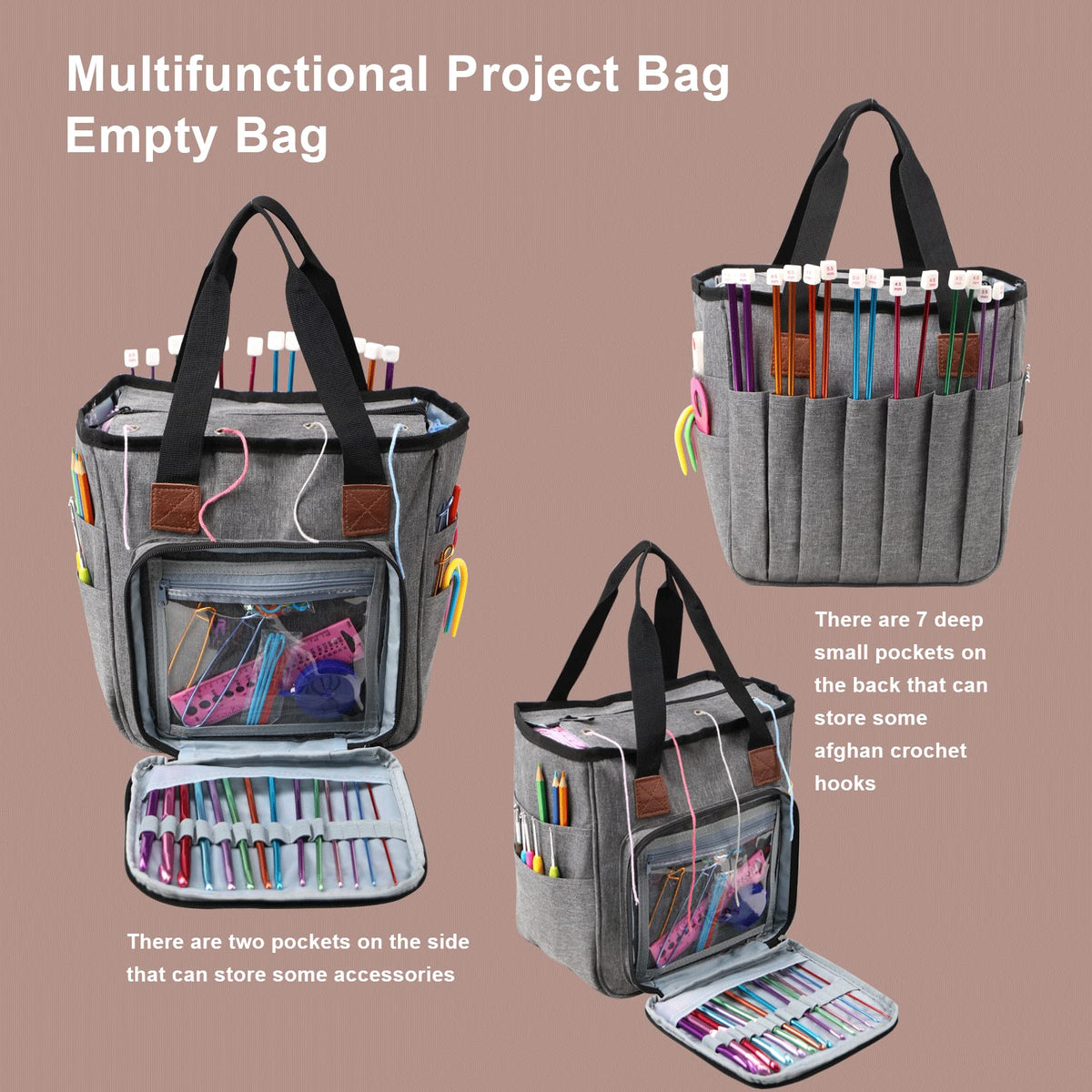 LOOEN Yarn Knitting Storage Tote-Large Capacity Crochet Organizer Portable Travel Bag With Shoulder