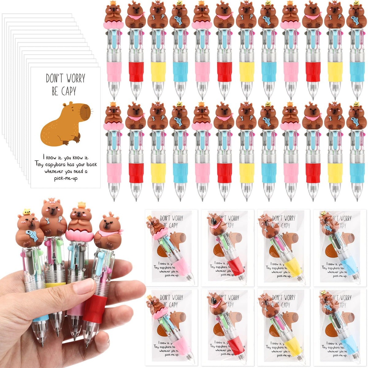 Sayglossy 36 Sets Capybara Pens Gift Bulk, 4-in-1 Multicolor Ballpoint Capybara Party Favor with