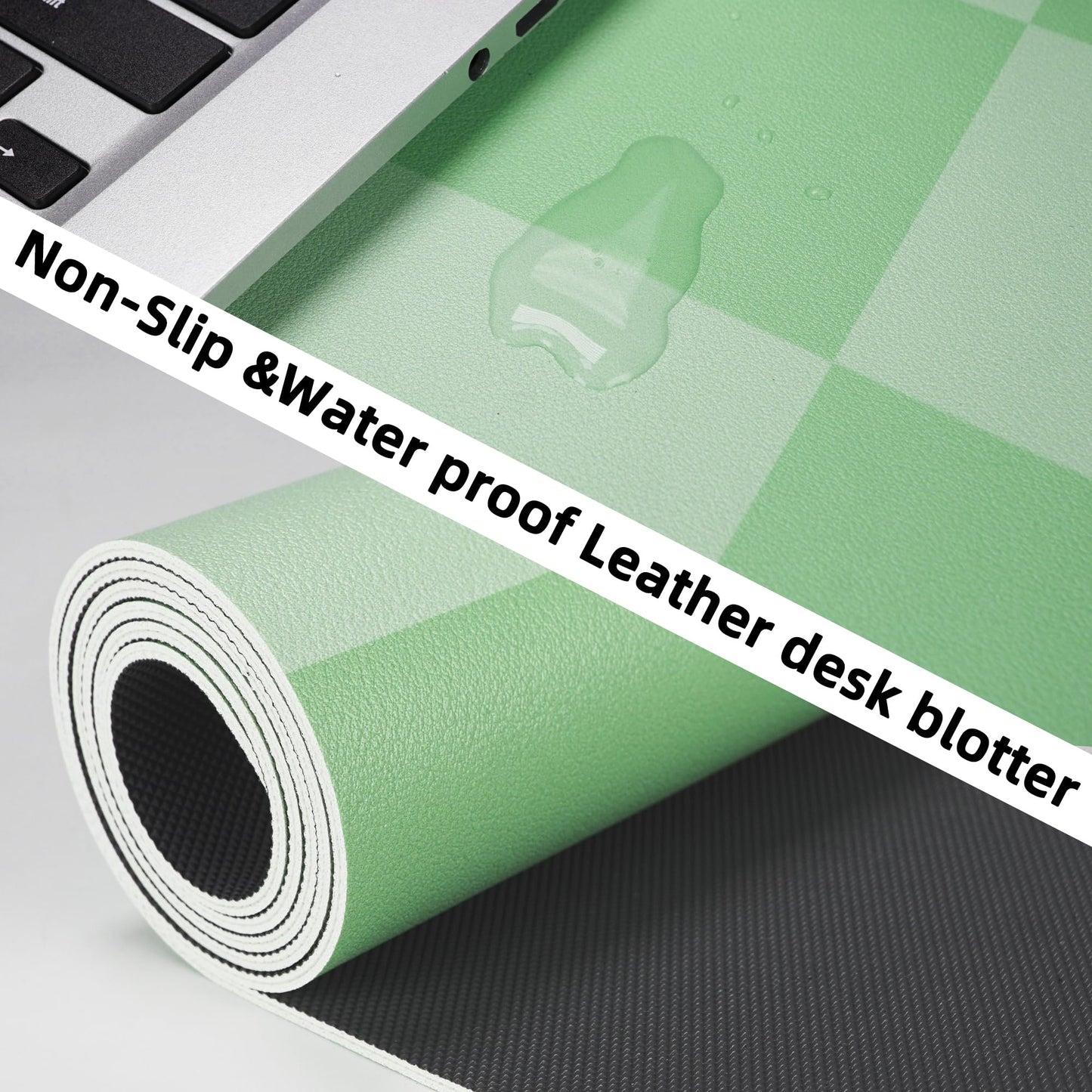 AFIING Sage Green Checkered Desk Mat 31.5" x 12", Waterproof Desk Pad