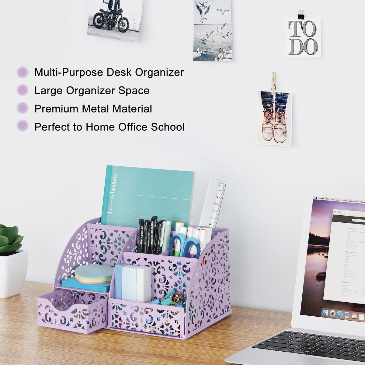 EasyPAG Pen Holder Desk Organizer with Drawer Pencil Cup for Desk 6 Compartments Metal Office Caddy
