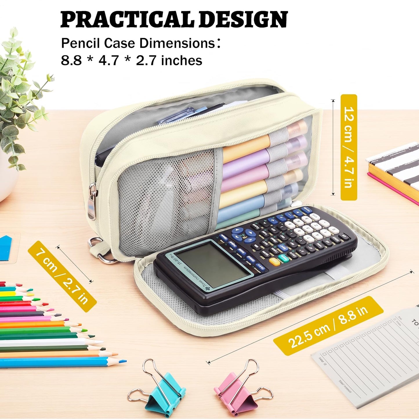 Pencil Case Big Capacity Pen Pouch Large Storage Holder Marker Pen Bag Durable 3 Compartment School
