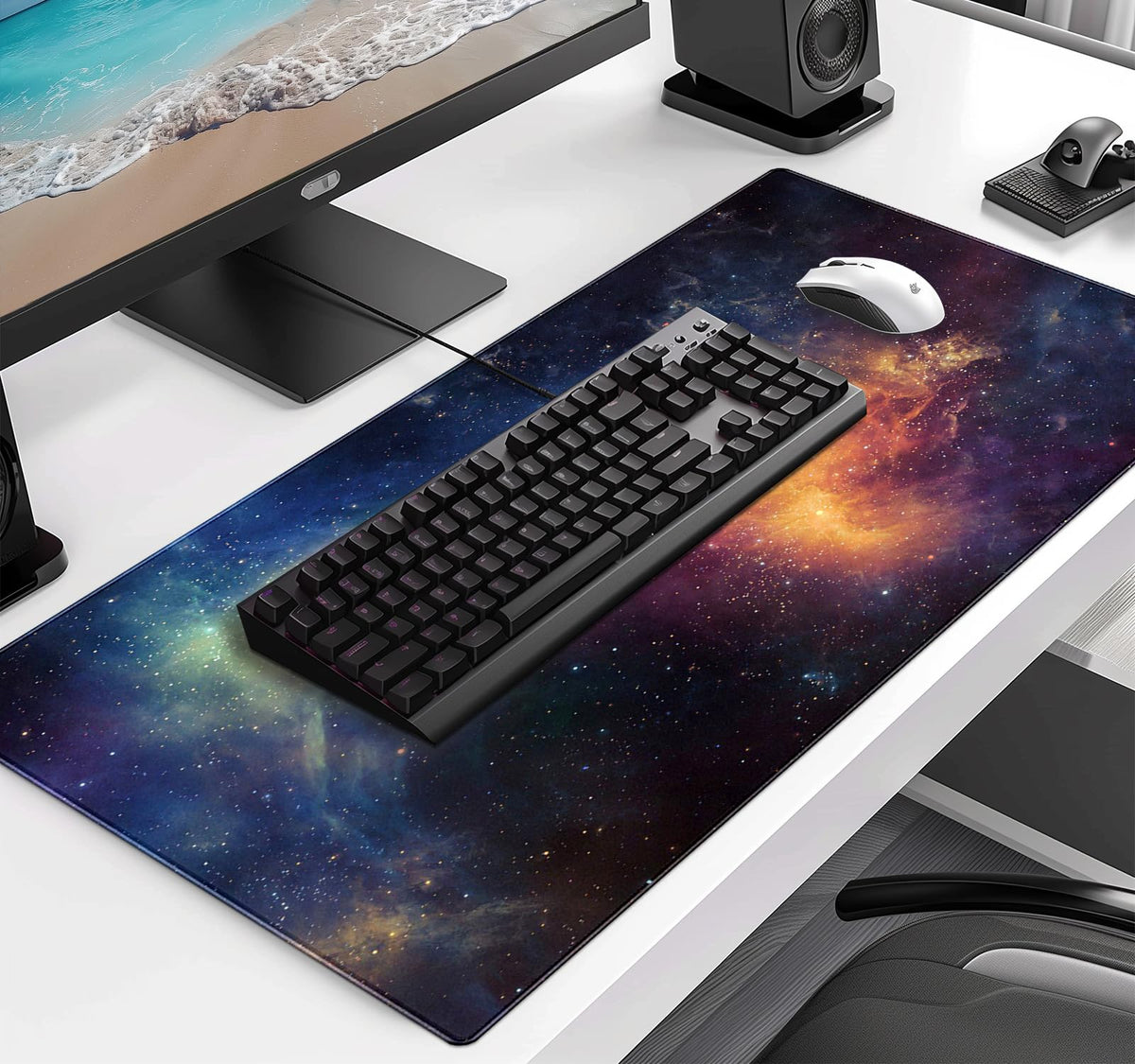 Large Starry Sky Mouse Pad with Stitched Edges, Computer Keyboard Desk Pad