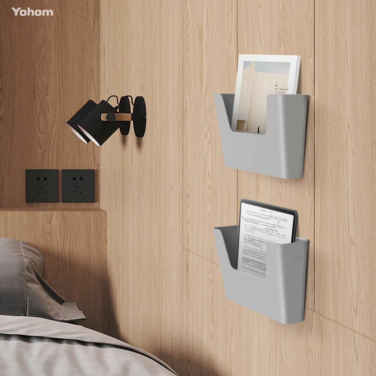YOHOM Adhesive File Holder Plastic Document Folder Door No Drilling Mount Mail Magazine Organizer