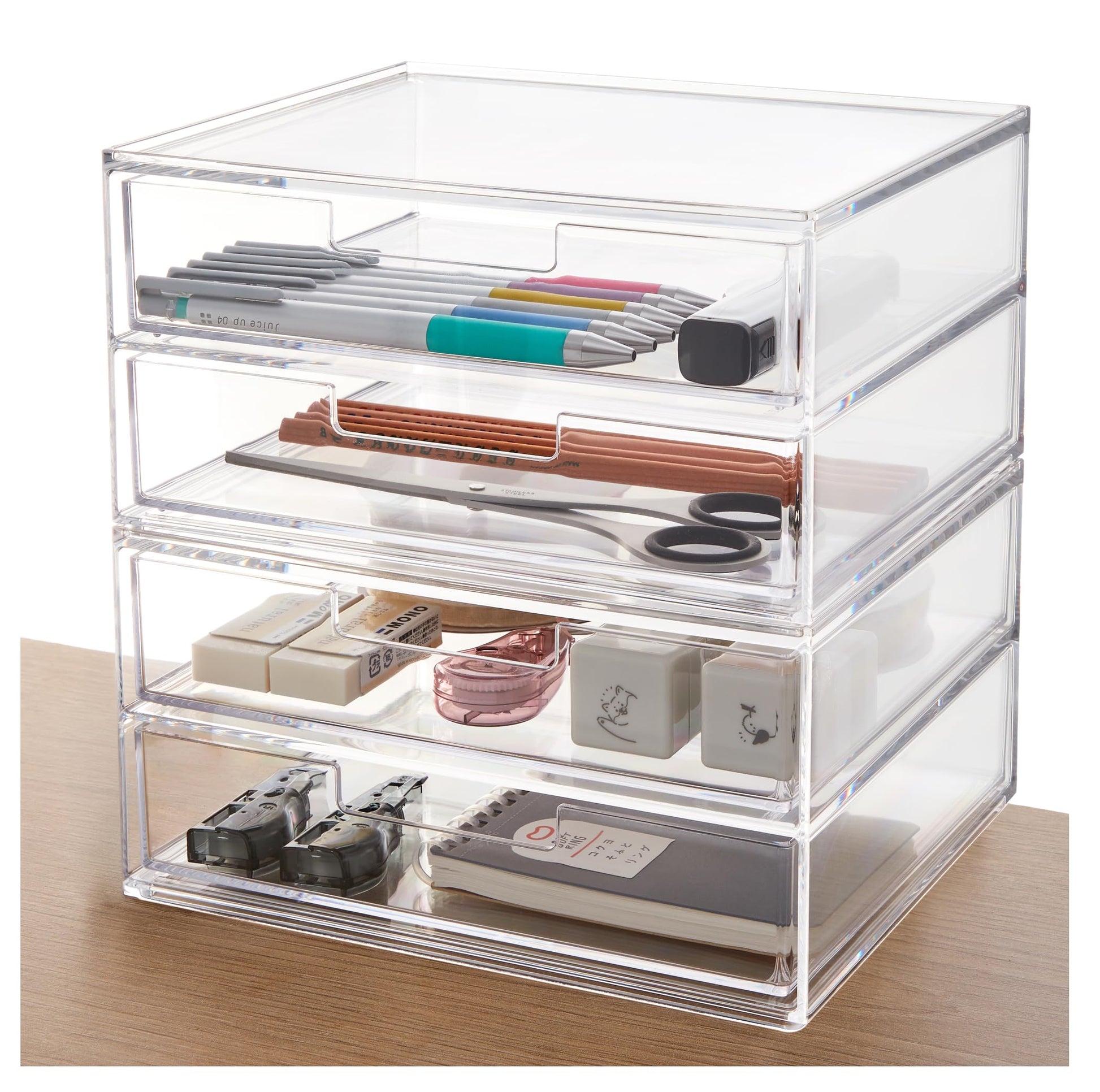 STORi Stackable Desk Drawer Organizer, Clear Pen Pencil Makeup Brush Holder for Desktops and