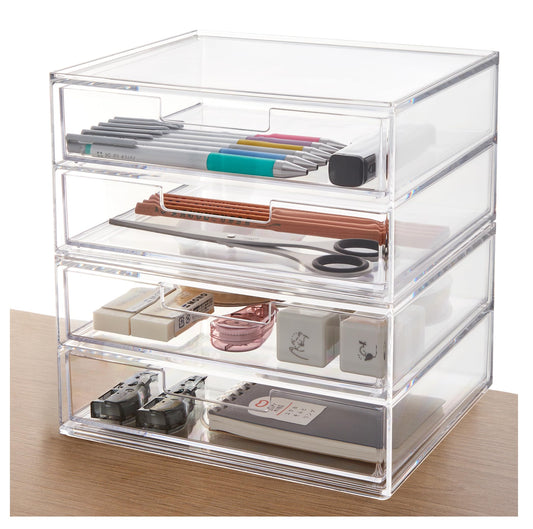 STORi Stackable Desk Drawer Organizer, Clear Pen Pencil Makeup Brush Holder for Desktops and