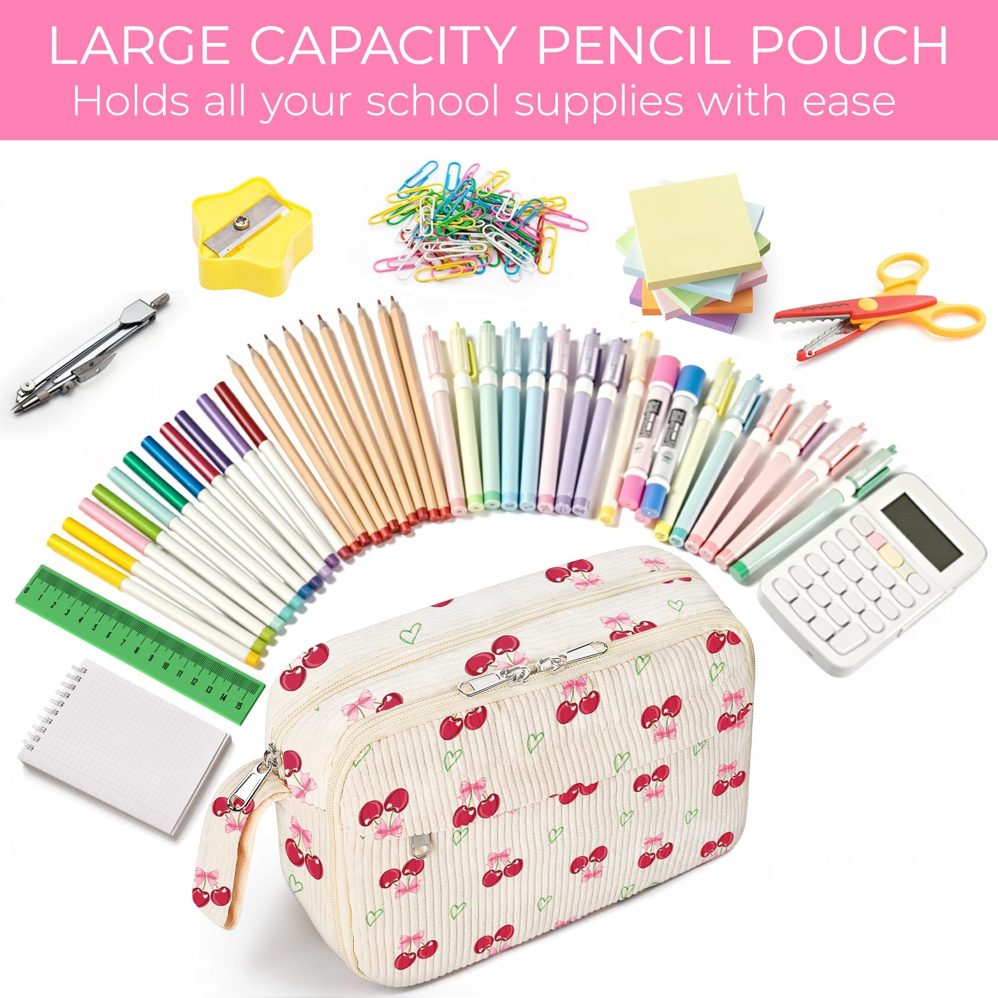 WOBAGMEN Cute Pencil Case,Large Corduroy Zippered Pencil Case Pouch, aesthetic Pencil Bag with
