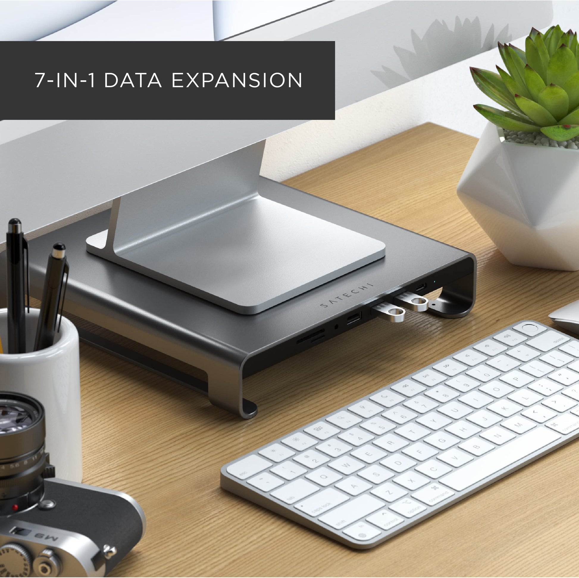 SATECHI Type-C Aluminum Monitor Stand Hub with USB-C Data, USB 3.0, Micro/SD Card Slots & 3.5mm