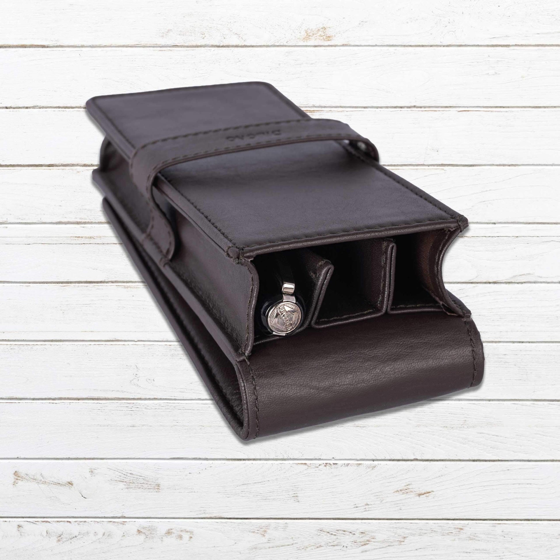 DiLoro Leather Triple Pen Case Pencil Pouch Holder for Three Fountain Ballpoint Rollerball Pens and