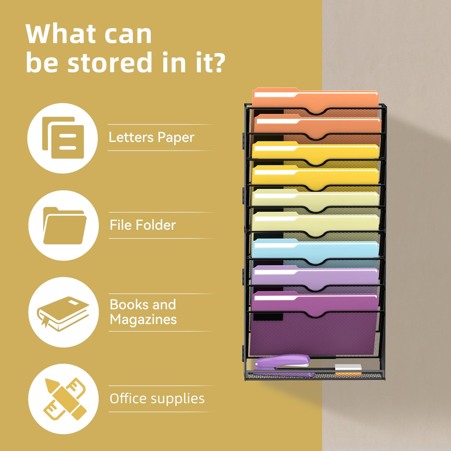 SUPEASY 10Tier Hanging Wall File Holder Organizer for Papers, Folders, Files Clipboard & Magazine