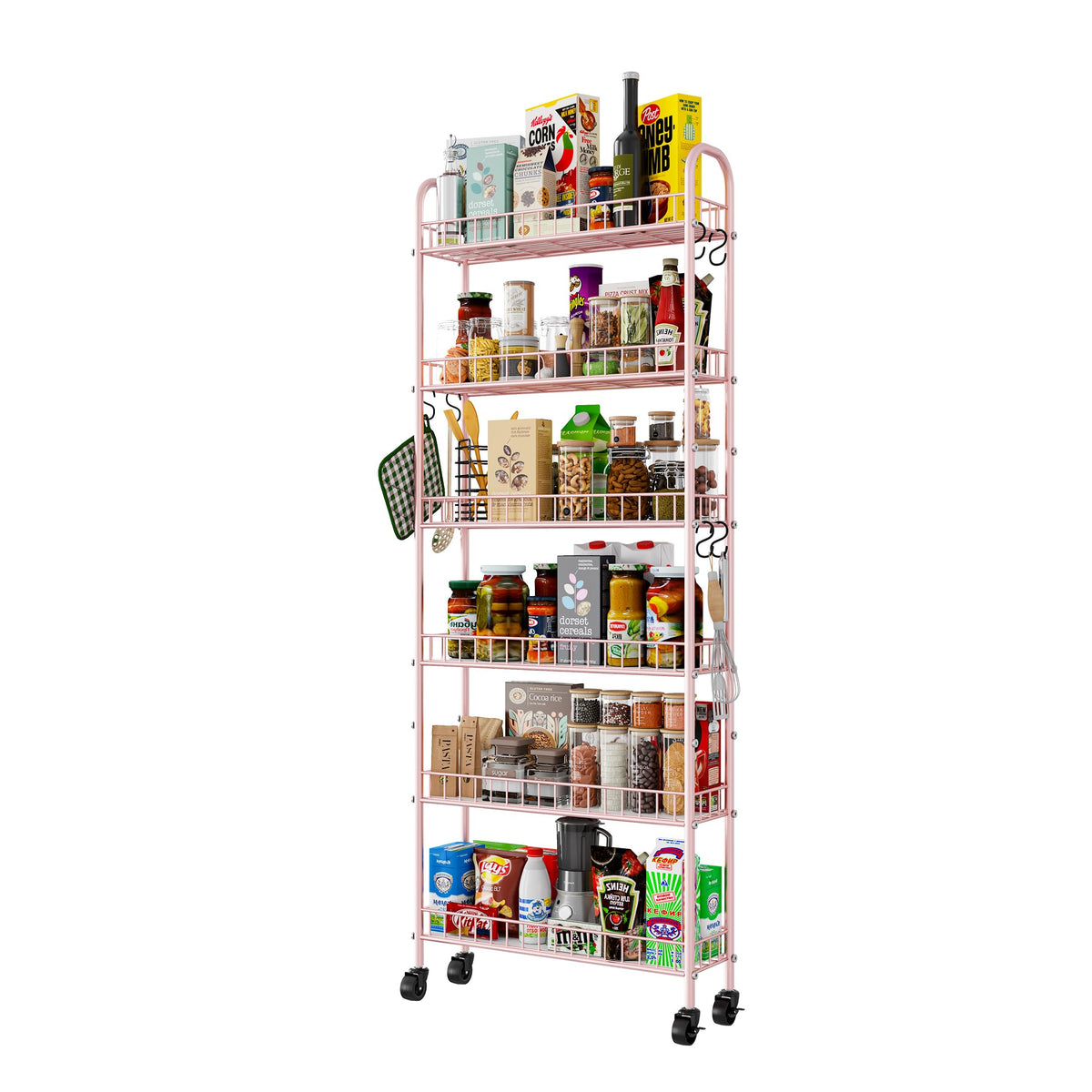 Qiaoxuan 6 Tier Slim Rolling Storage Cart with Wheels, Metal Mobile Shelving Unit Organizer Utility