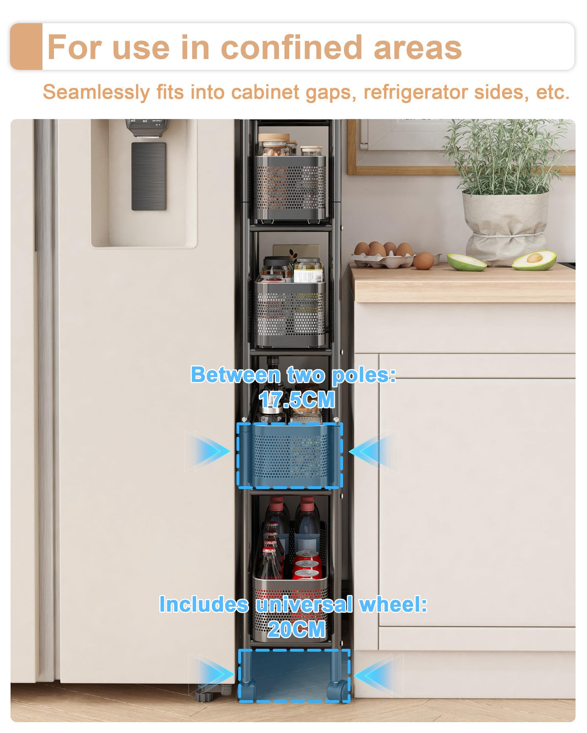 UMDONX 5-Tier Narrow Mobile Storage Cart with Pull-Out Baskets