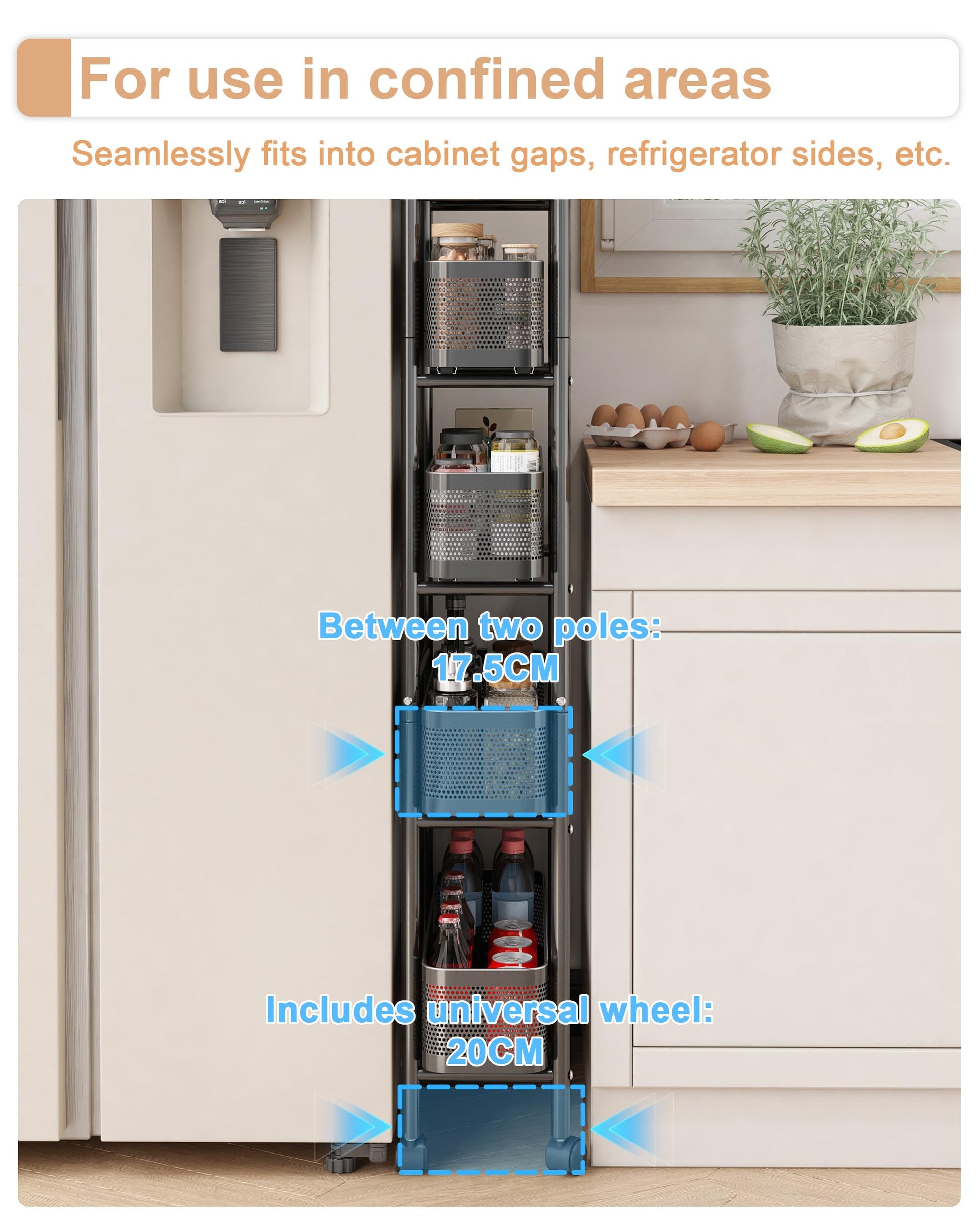 UMDONX 5-Tier Narrow Mobile Storage Cart with Pull-Out Baskets