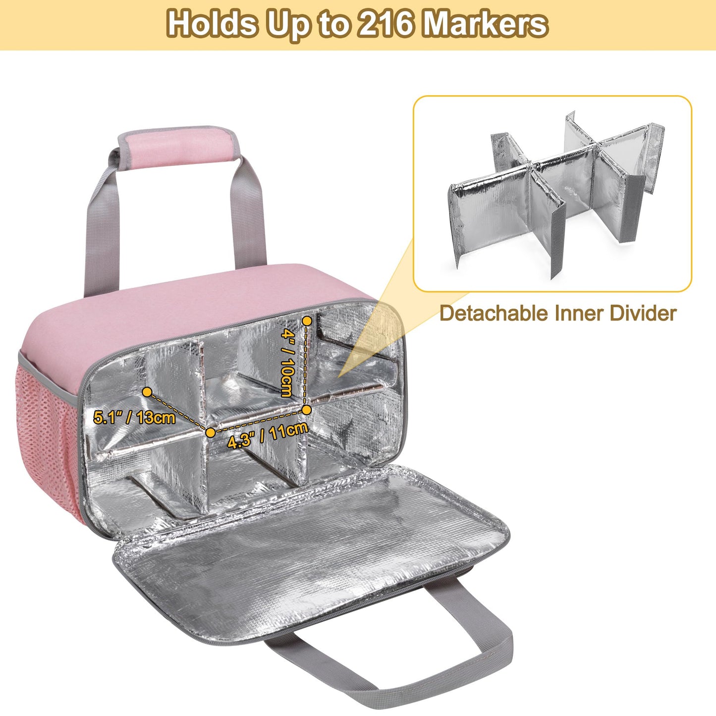 Case Organizer for up to 216 Markers, Large Mark Bag With Carrying Handle