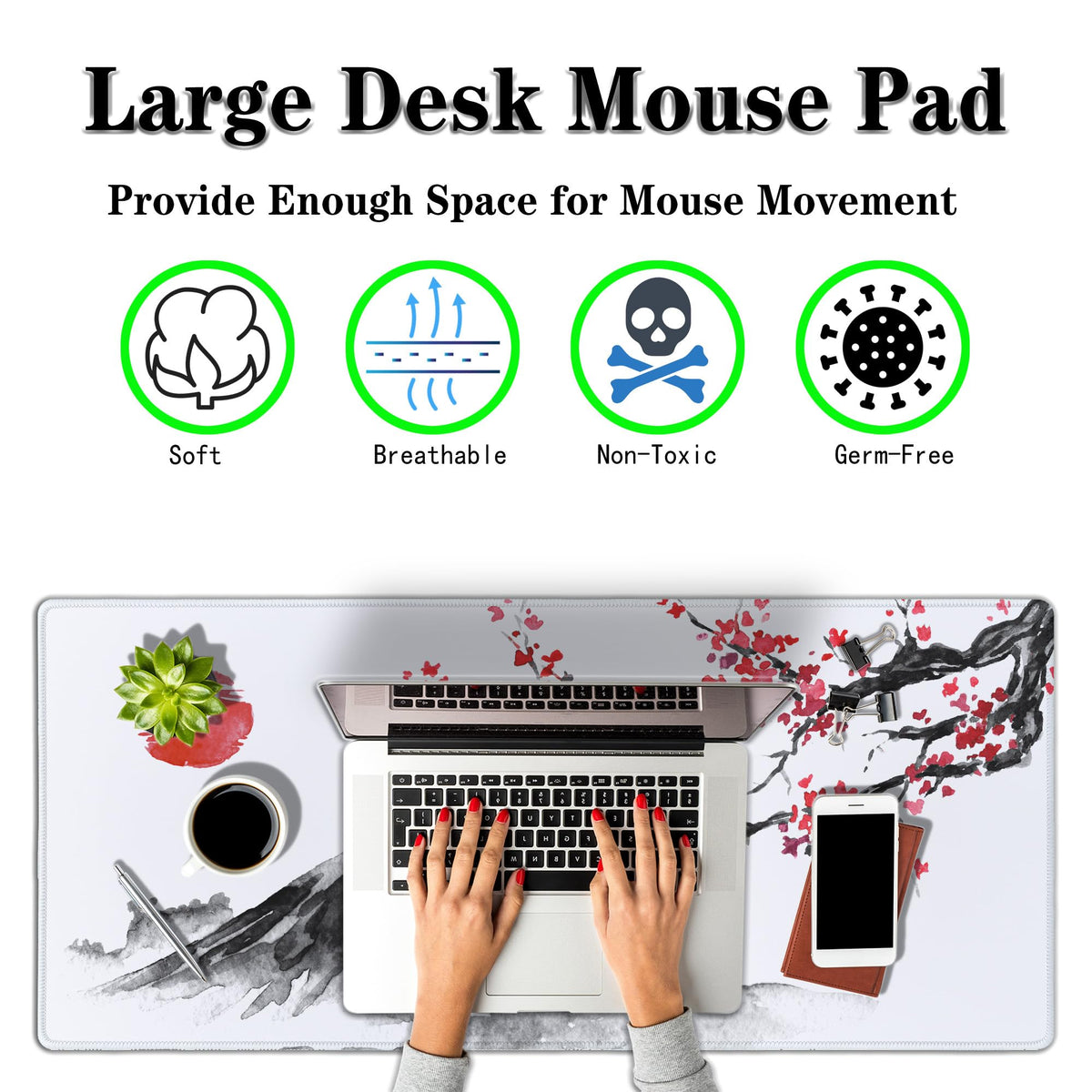 Samgula Large Mouse Pads White, Home Office Desk Pad Gaming Mat, Desk Mat Large Non-Slip Rubber