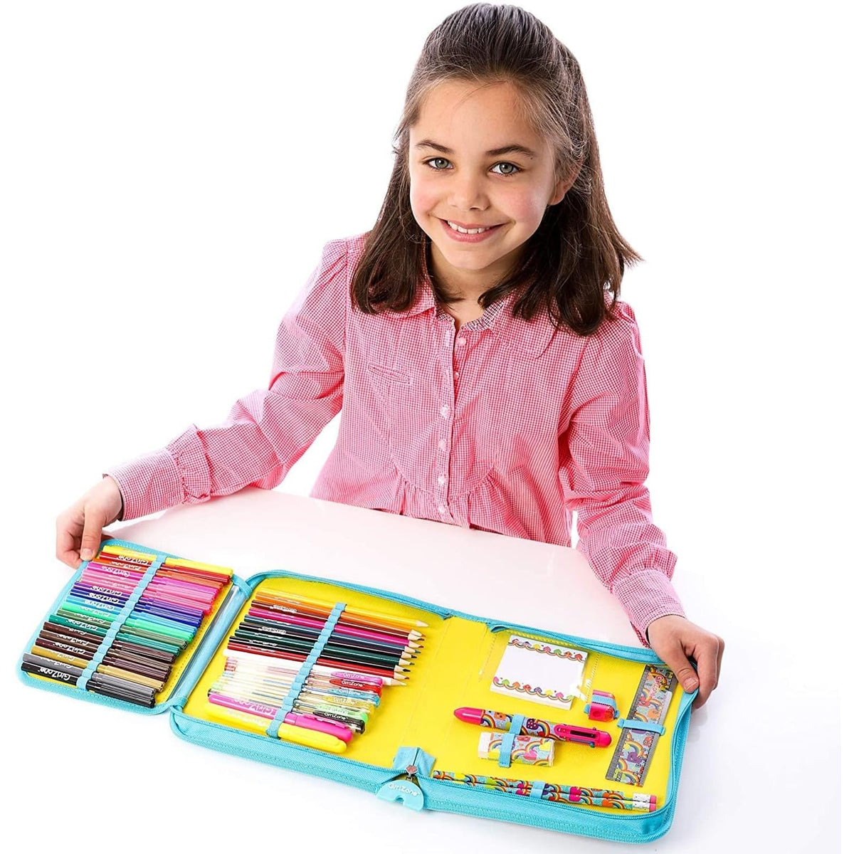 GirlZone 43-Piece Rainbow Filled Pencil Case with Supplies - Ages 7+ - Art Kit, Marker Binder &