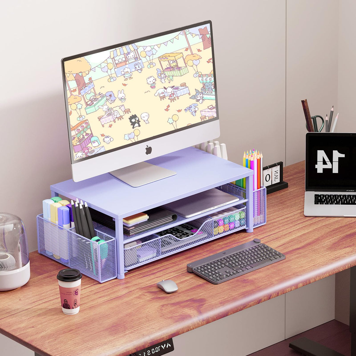 OPNICE Desk Organizers and Accessories, Computer Monitor Stand Riser with Drawer and 2 Pen Holders