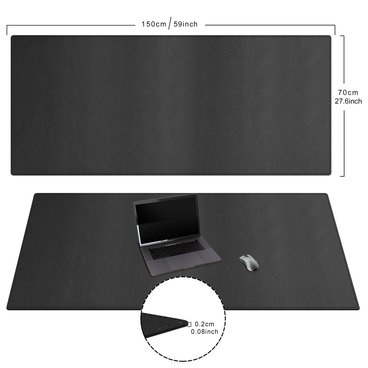 Cacoy 59"x27.5" Leather Desk Mat, Waterproof Office Desk Pad Blotter, Black
