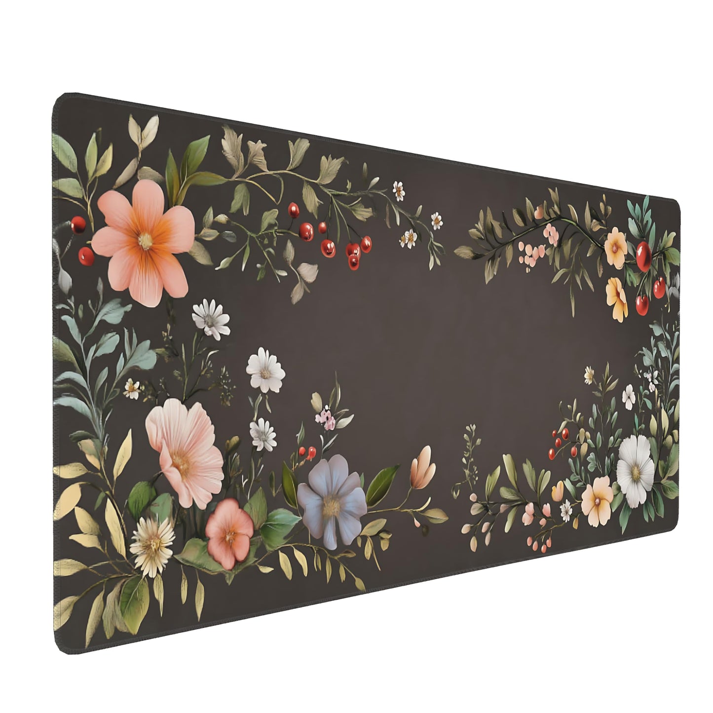 Cute Floral Aesthetic Wildflower Gaming Mouse Pad, Dark Charcoal Cottagecore Desk Mat with