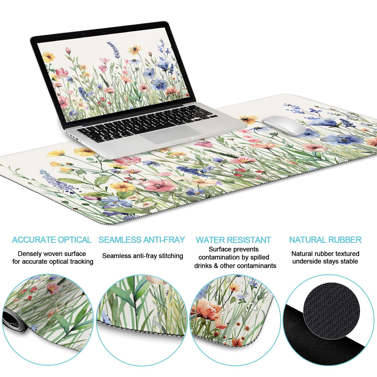 LIMKRIAN Flower Mouse Pad Set Floral Large Desk Matt for Desktop