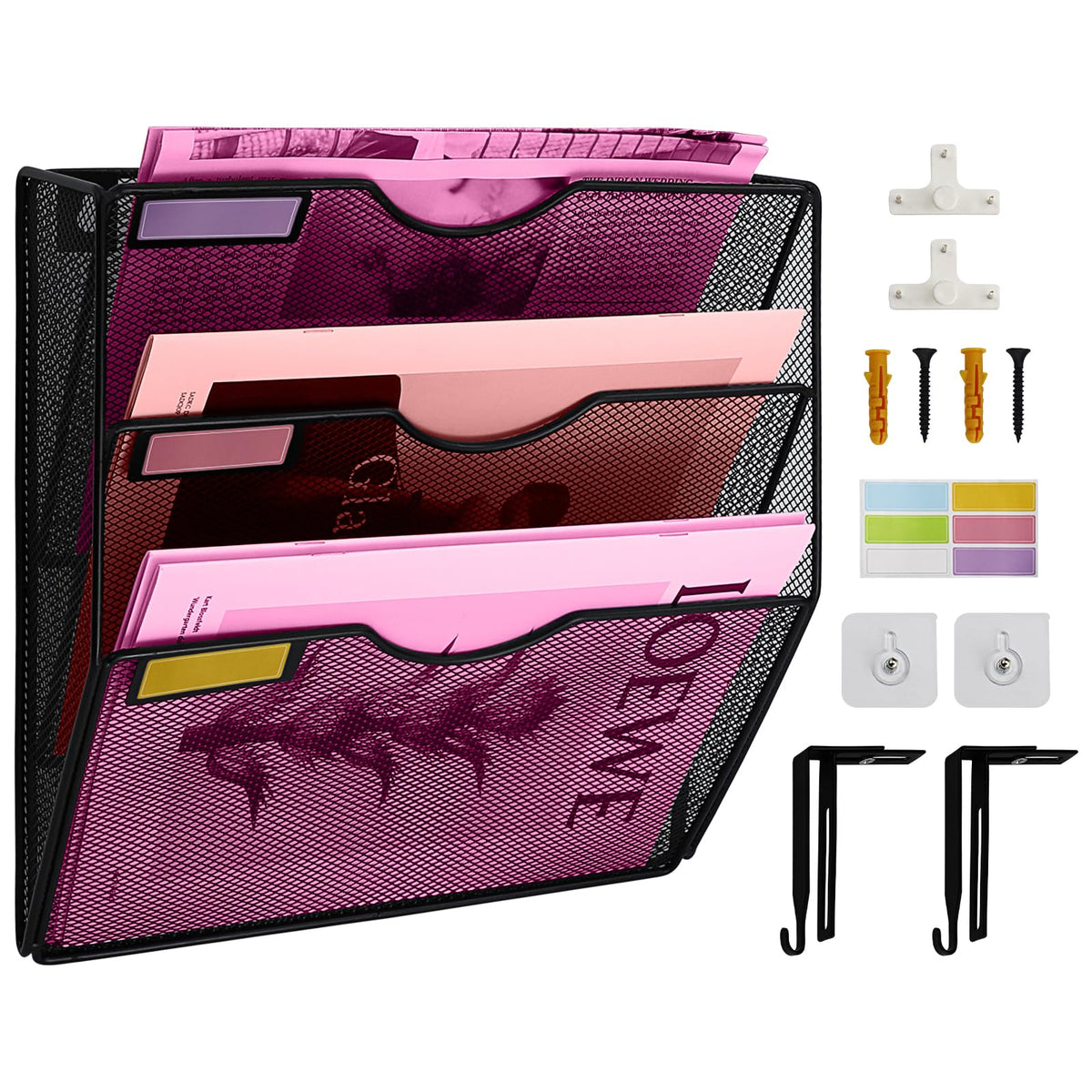 ideallife 3 Pockets Mesh Wall File Holder Organizer Office Hanging File Folder Magazine Rack