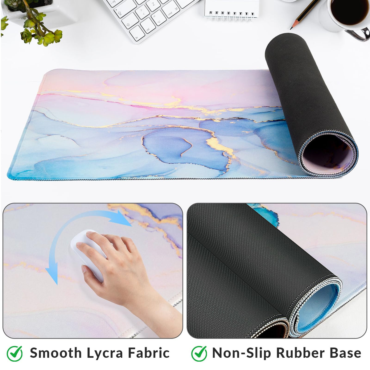 Large Gaming Mouse Pad with Coaster,Desk Matt for Desktop,Desk Mat-Marble