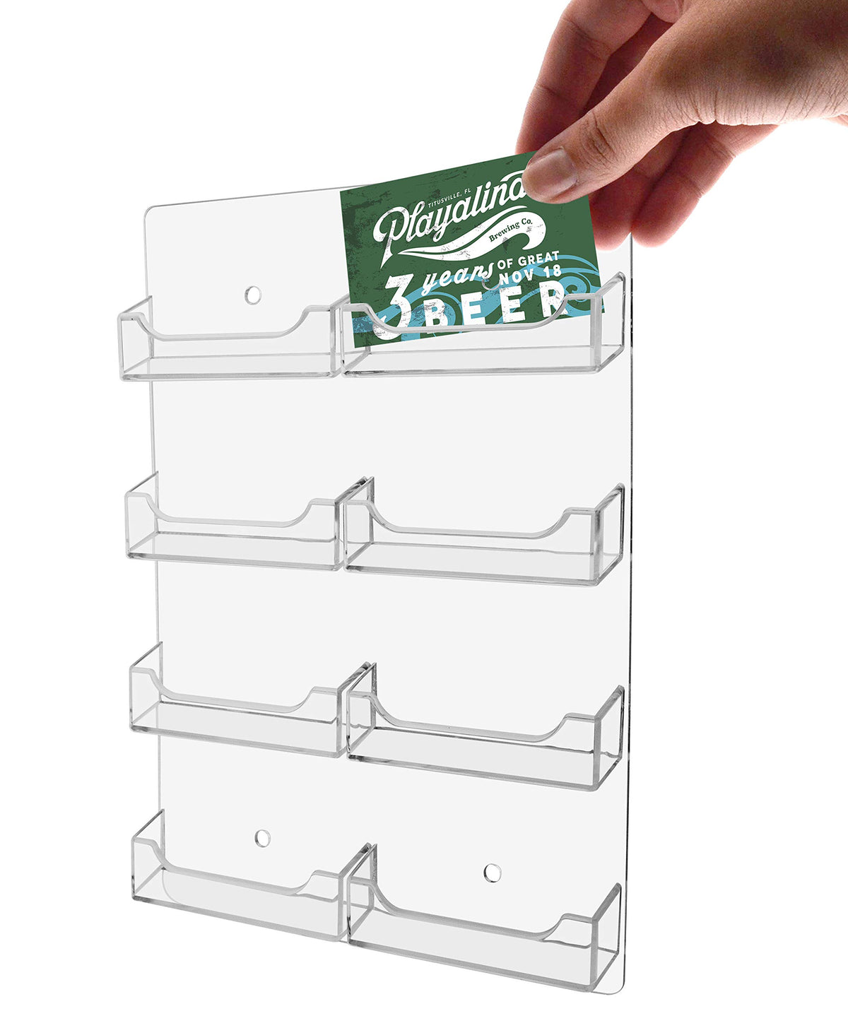 Marketing Holders Wall Business Card Holder with Hanging Hardware for 3.5" x 2" Gift Cards Clear