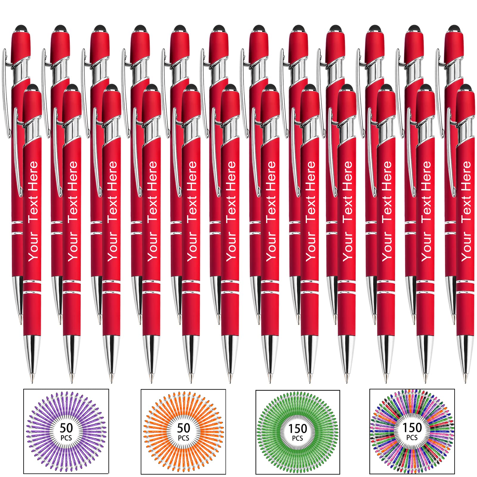 Hapelf Up to 500 Bulk Personalized Pens Custom Engraved Ballpoint Pen with Stylus Tip Retractable