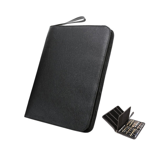 Topoomart 48 PU Leather Fountain Pen Case Large Capacity Black Roller Ball Pen Holder Bag Pouch