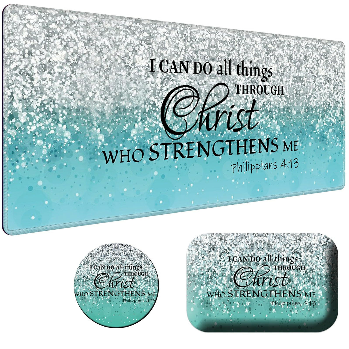 BPQOJB Laptop Mouse Pad 27.5 x 11.8 inch & Small Wrist Rests with Coasters and Blue Flash Bible