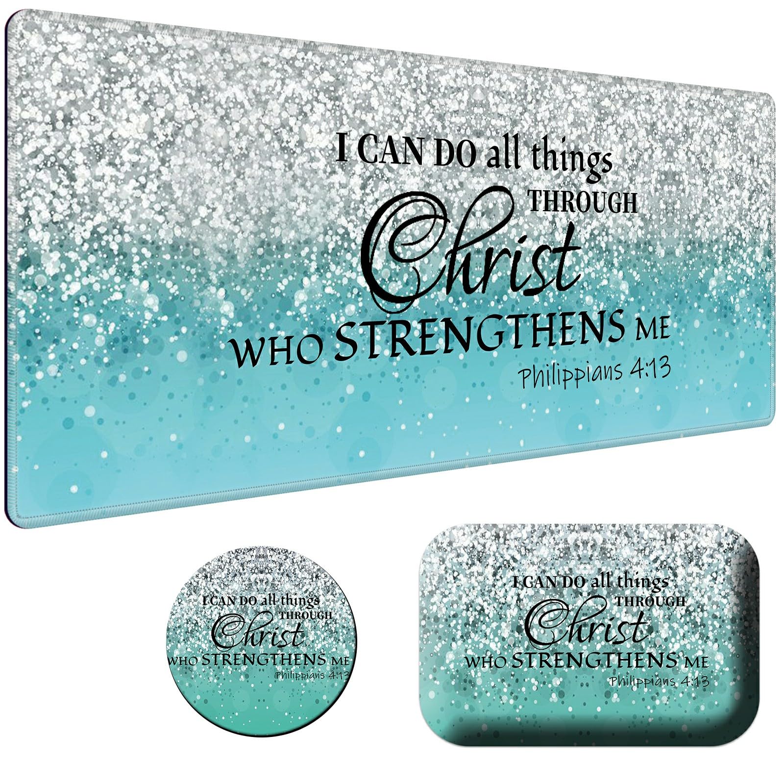 BPQOJB Laptop Mouse Pad 27.5 x 11.8 inch & Small Wrist Rests with Coasters and Blue Flash Bible