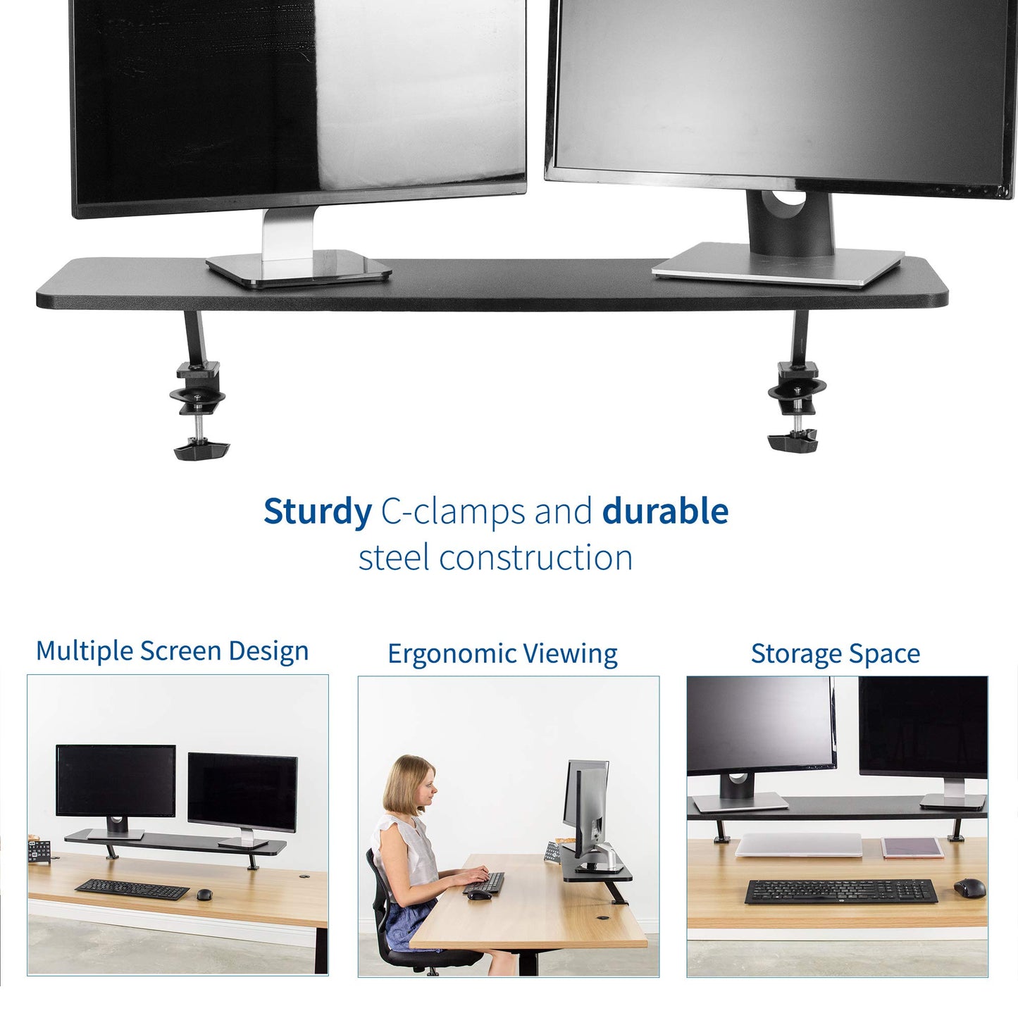 VIVO Black Clamp-on Large 40 inch Ergonomic Desk Shelf, Dual Computer Monitor and Laptop Riser