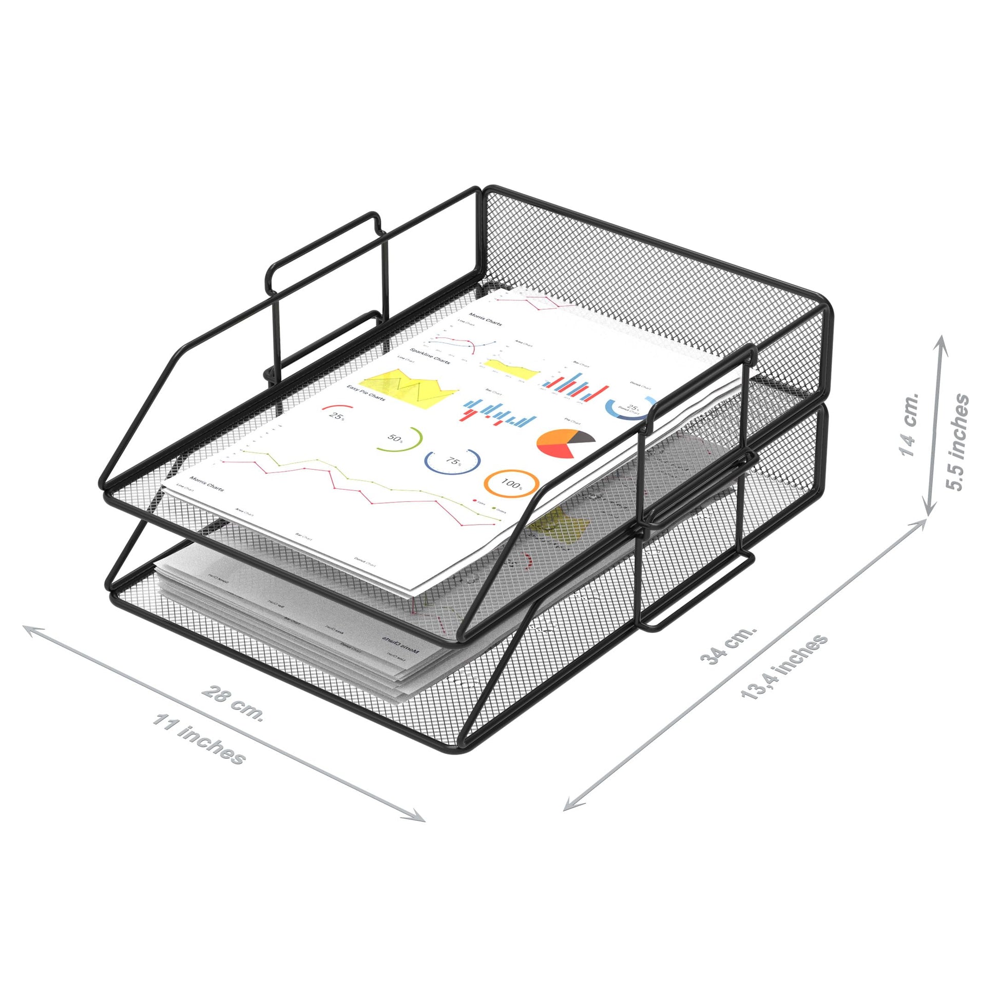 Pack of 2 Mesh Document Trays A4 Size Black. Stackable Trays, Desk Organizer, Desk Drawers, Office