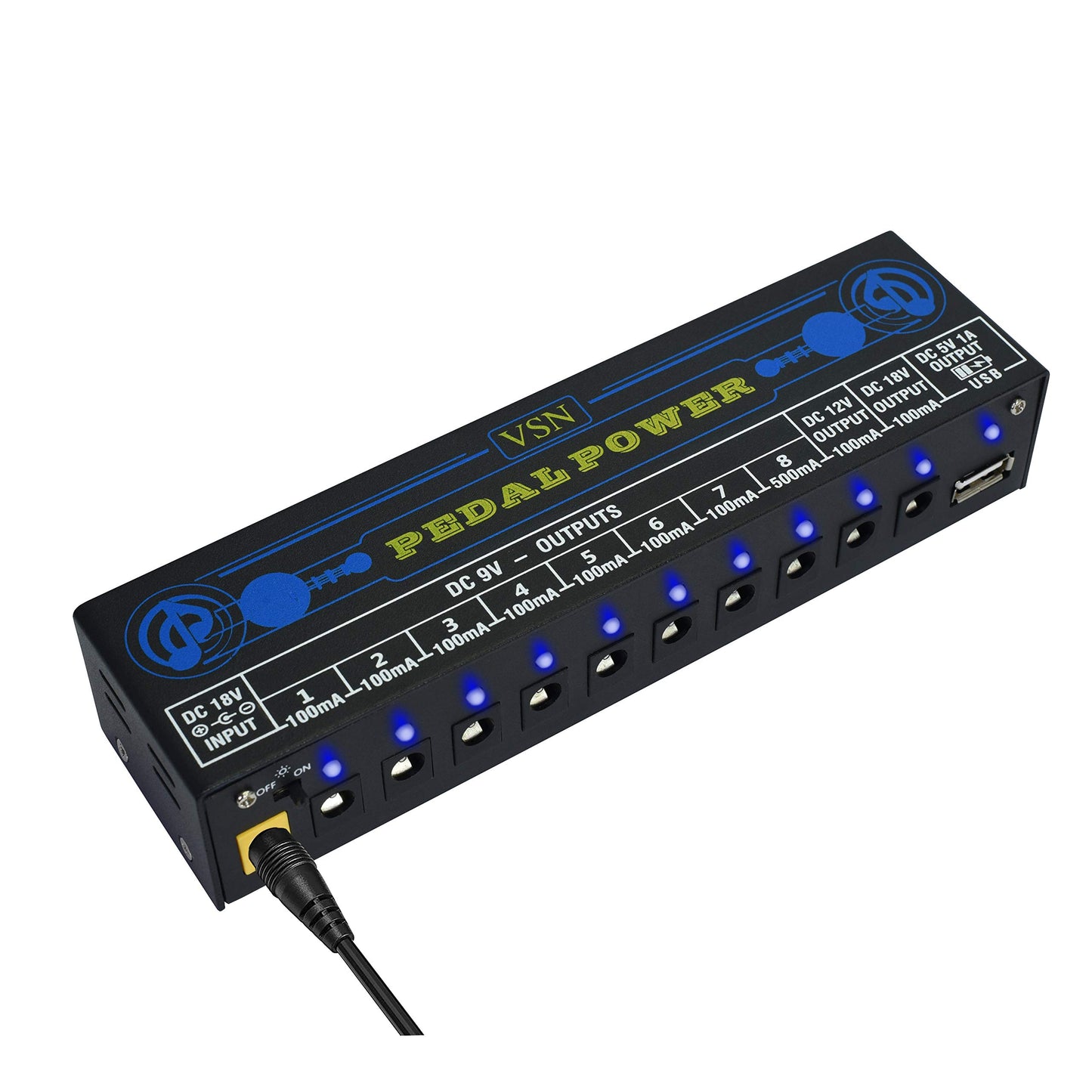 VSN Guitar Pedal Power Supply 10 Isolated DC Output for 9V/12V/18V Guitar Bass Effect Pedals with