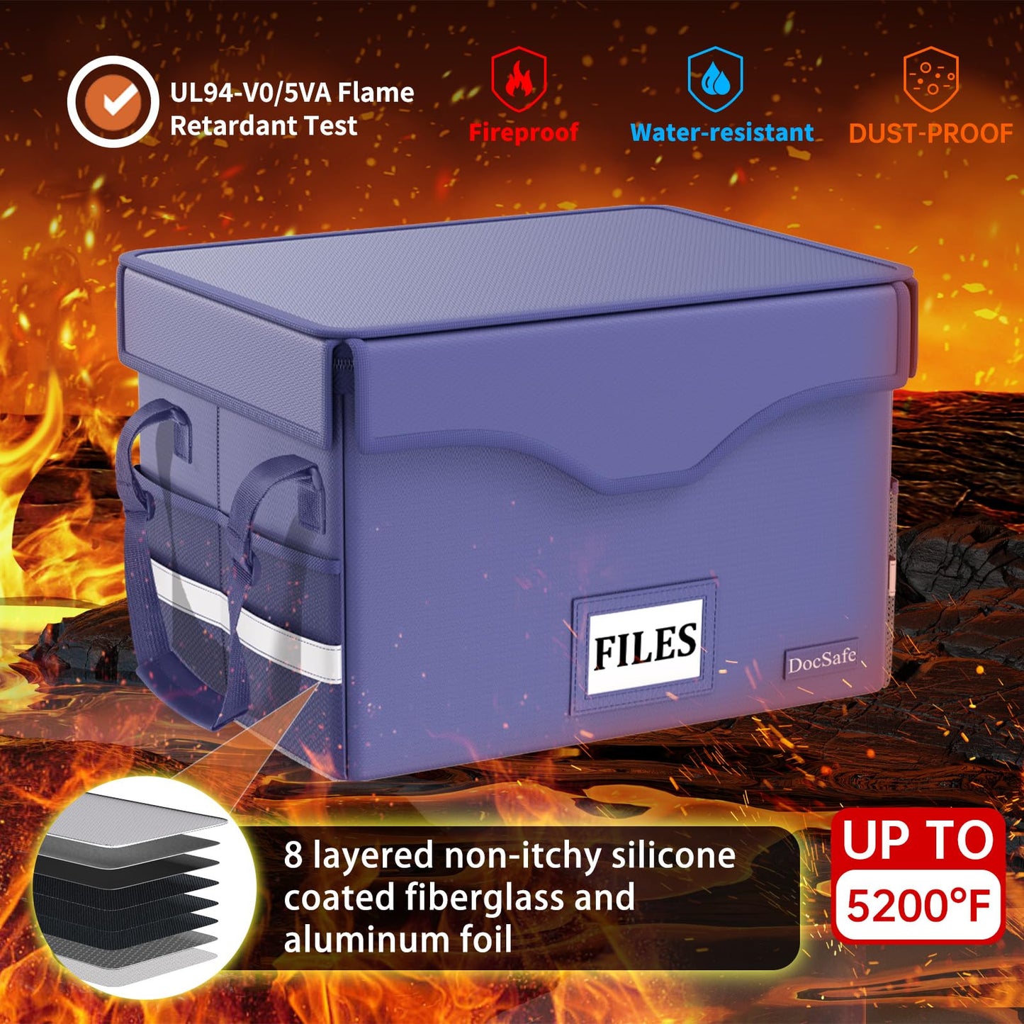 DocSafe 5200°F Fireproof Document Box with Lock,Heat Insulated File Organizer Storage with
