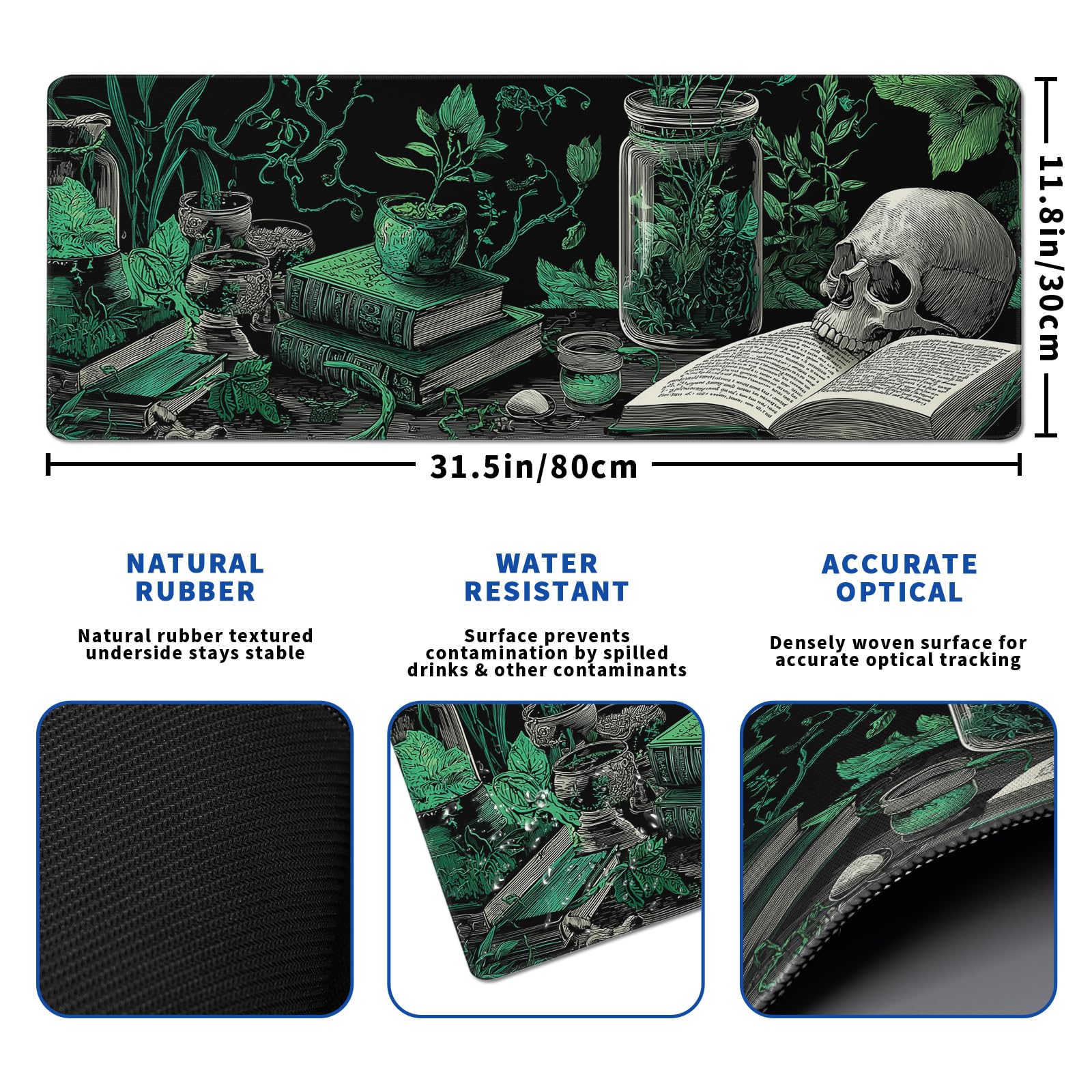 Dark Academia Mouse Pad Abstract Book Theme Mouse Pad 31.5x11.8 Inch Texture Non-Slip Rubber Base