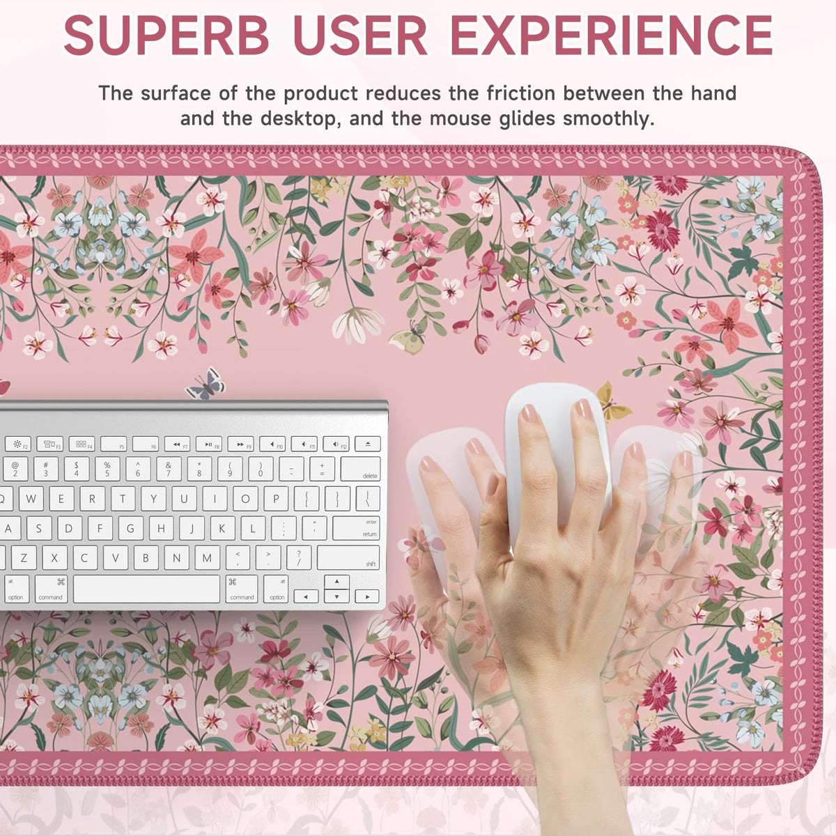 iCasso Desk Mat Pink,Long Mouse Pad with Stitched Edges