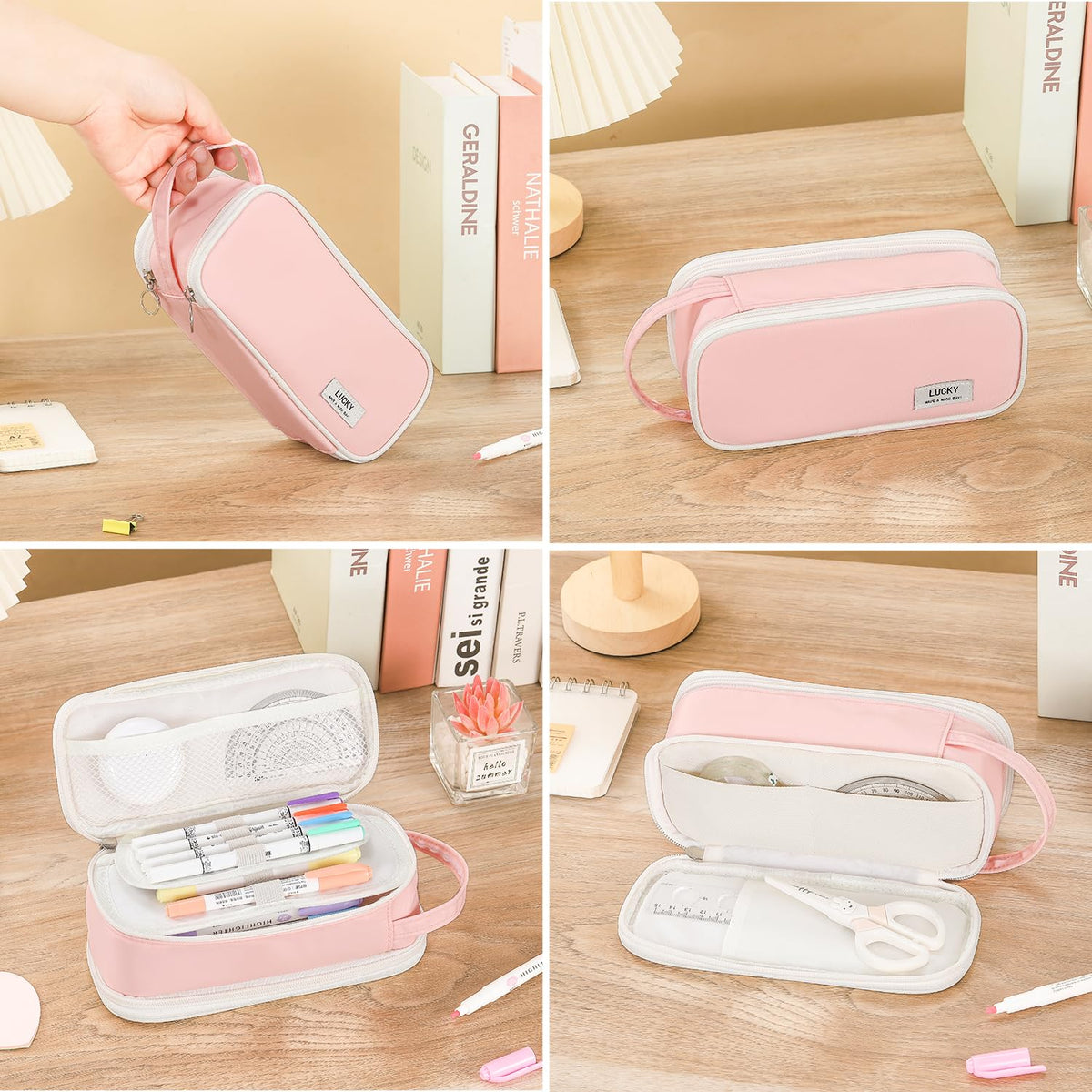 Large Pencil Case for Girls Teens Organizer Pencil Bag with Zipper Pink