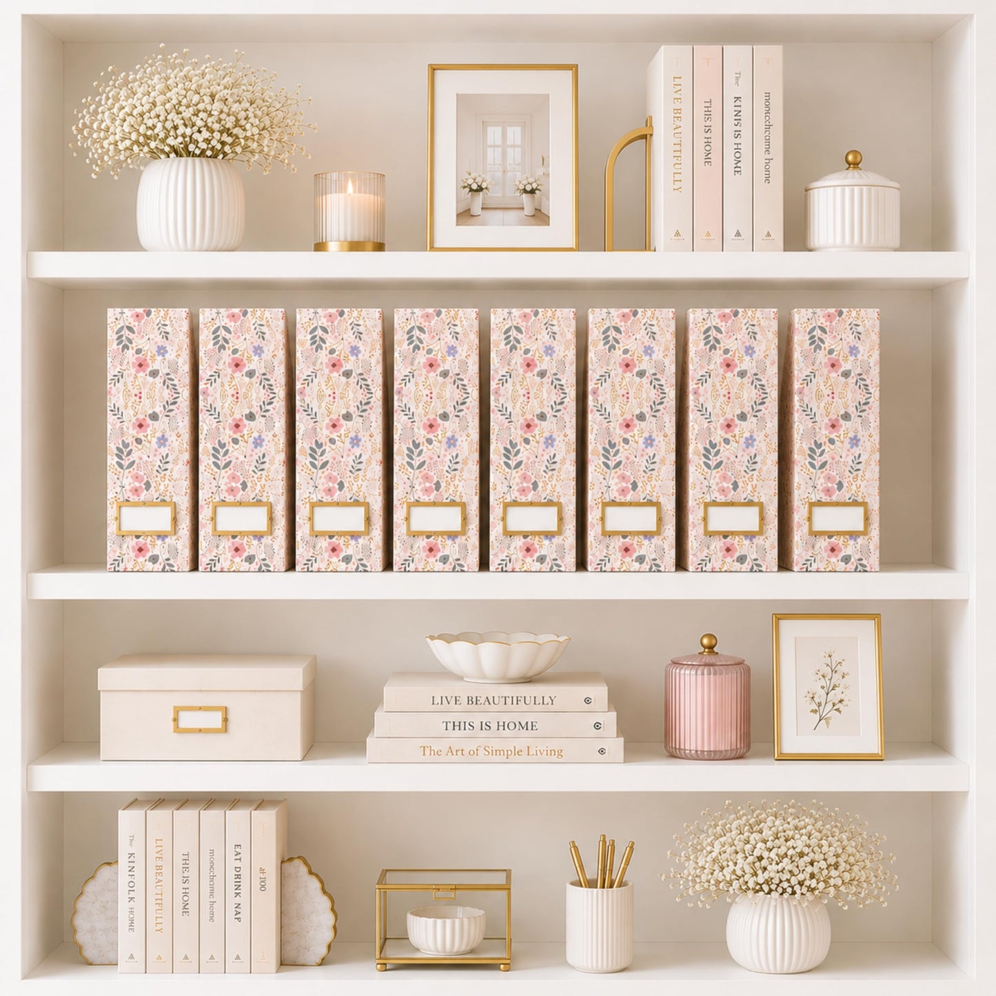 BLU MONACO | Cardboard Magazine File Holder Set of 4 | Standing File Holder with Floral Boho Design
