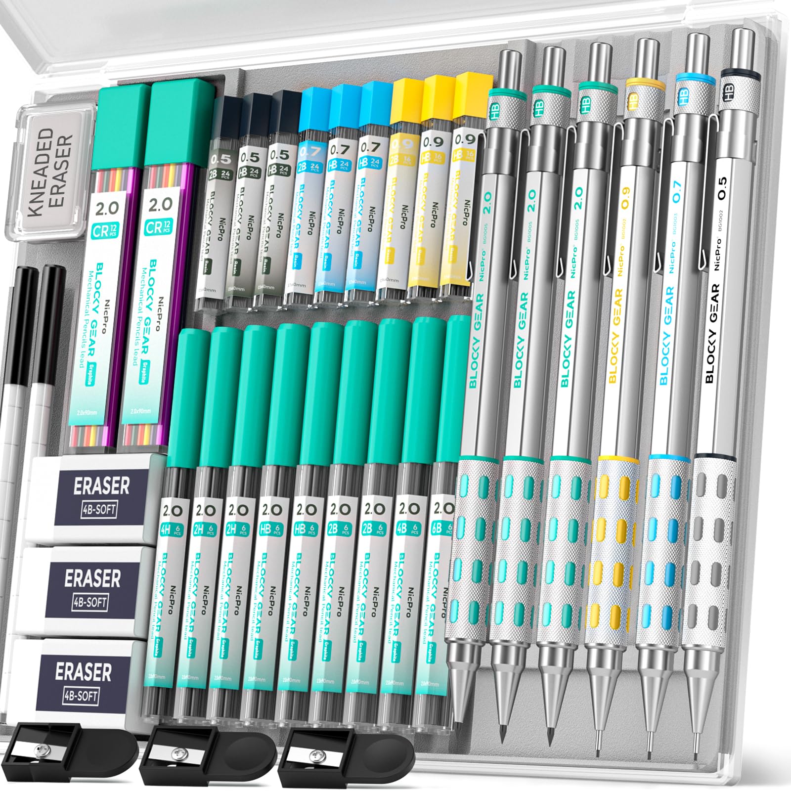 Nicpro 36PCS Blocky Gear Art Mechanical Pencil Set with Case