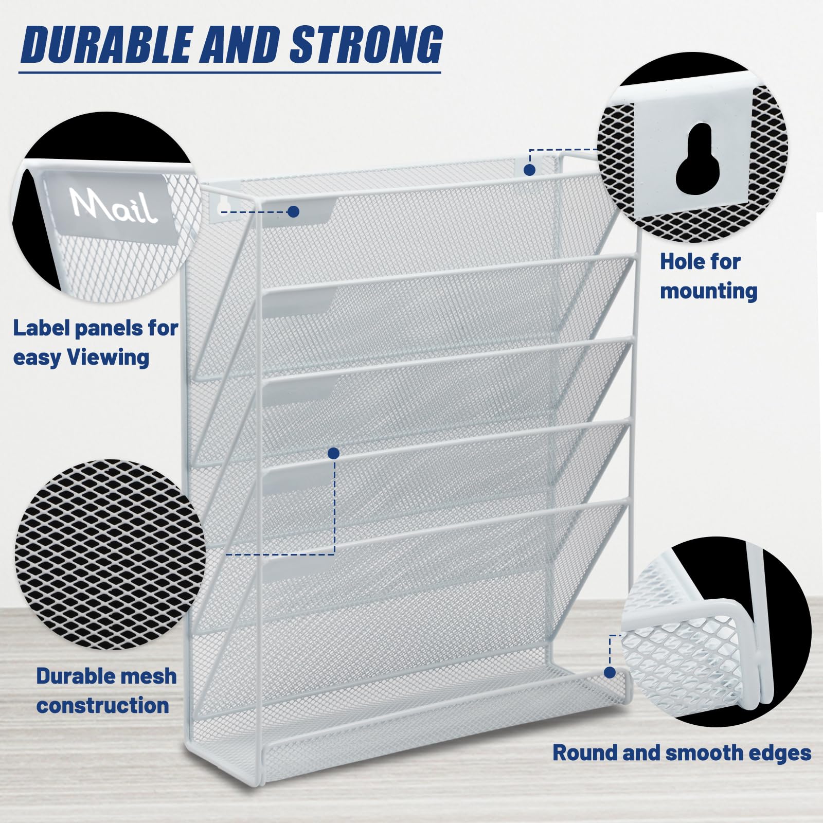 EASEPRES Desk File Organizer Mesh 6-Tier, Hanging Wall Mount Document Organization Stand, Desktop