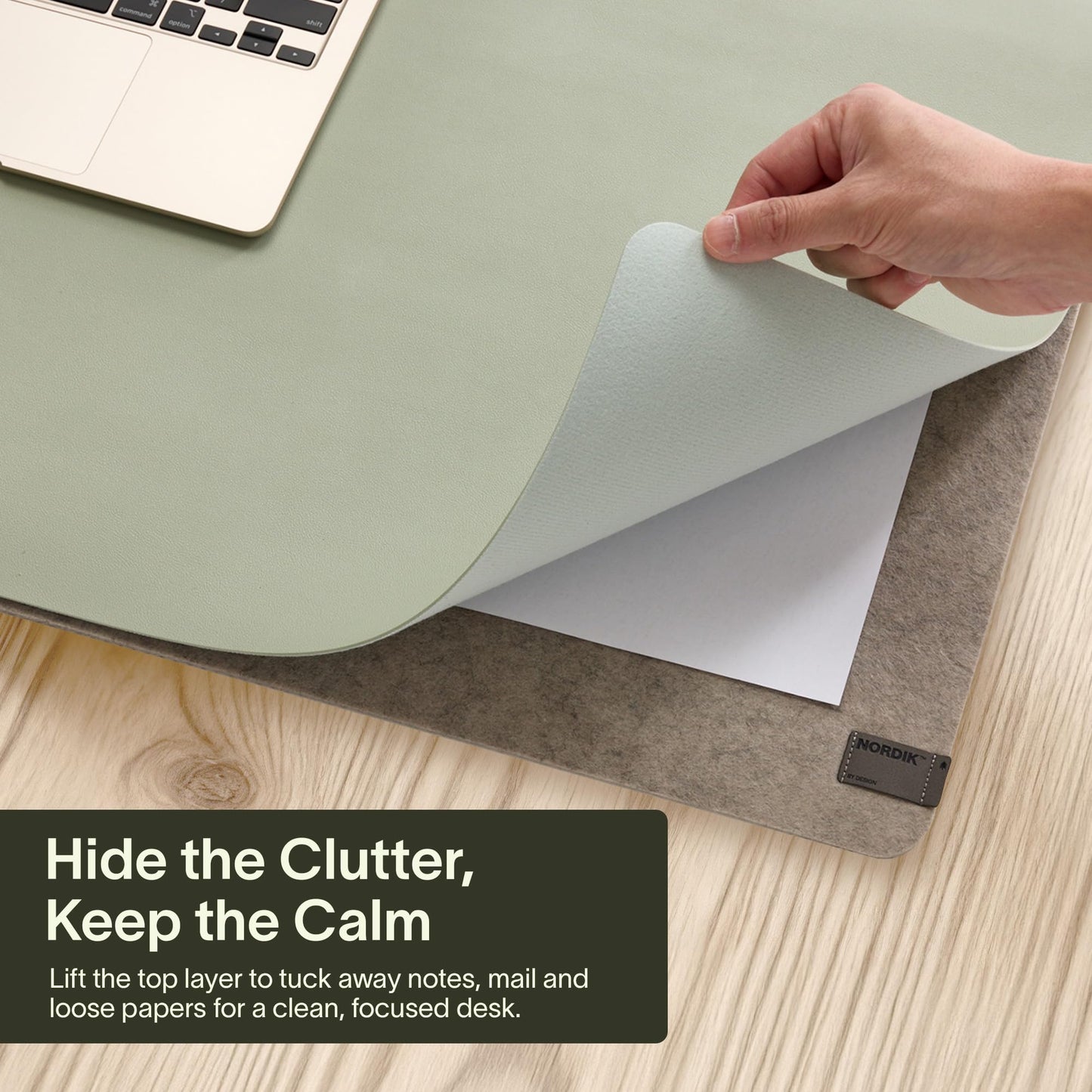 Nordik Felt and Leather Desk Mat - Dual Layer Willow Haze Sage 35 x 17 in