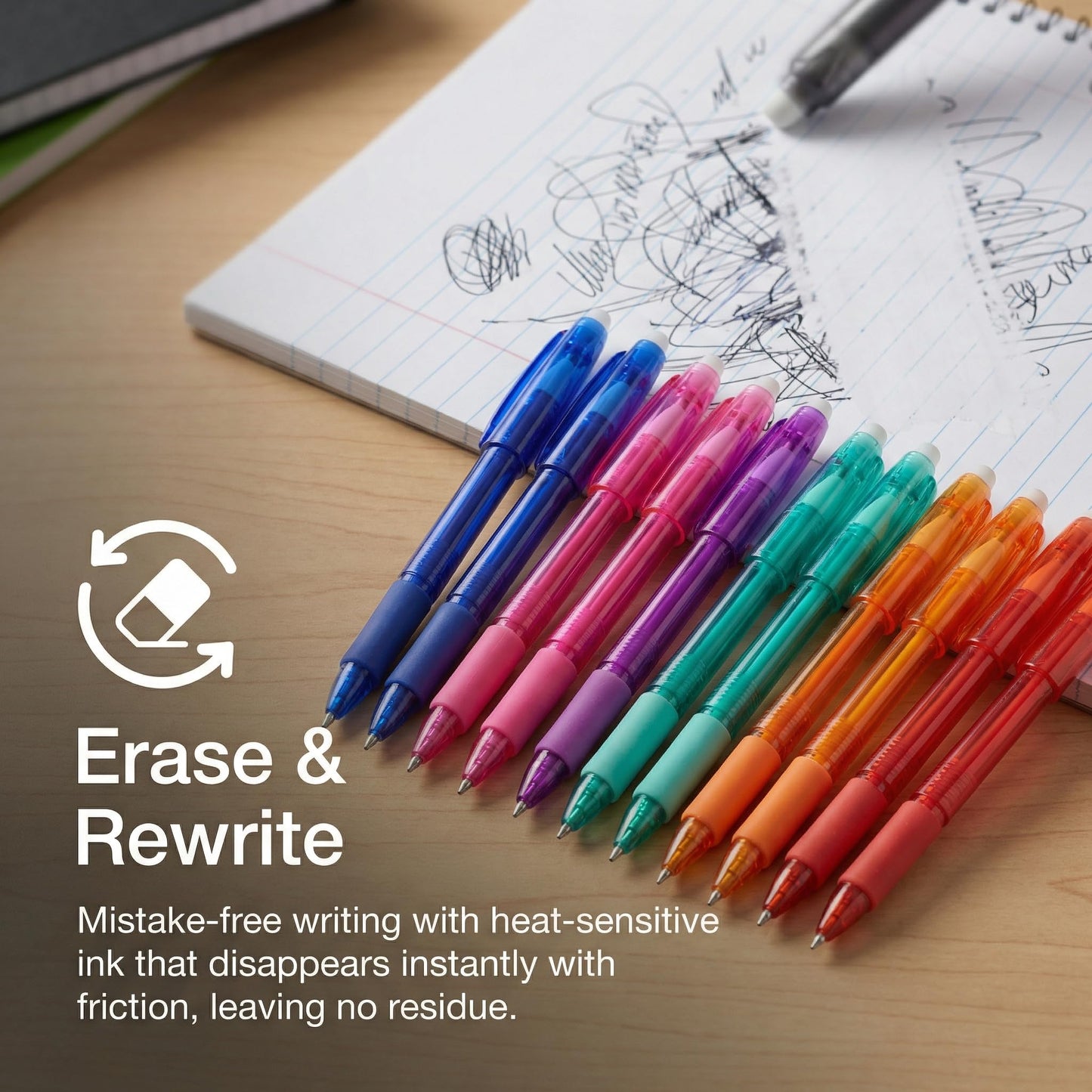 Volcanics Erasable Gel Pens, 0.7mm Medium Point, 6 Colors, 36 Pack