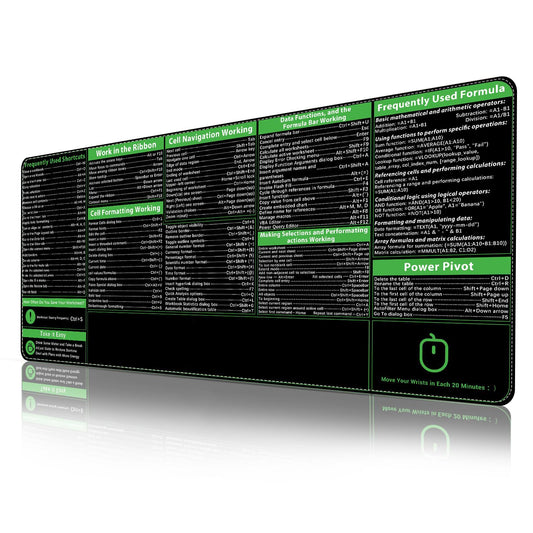 ProbTis Excel Cheat Sheet Desk Pad, Upgraded Pro Version, Excel Shortcuts Mousepad Stitched Edges