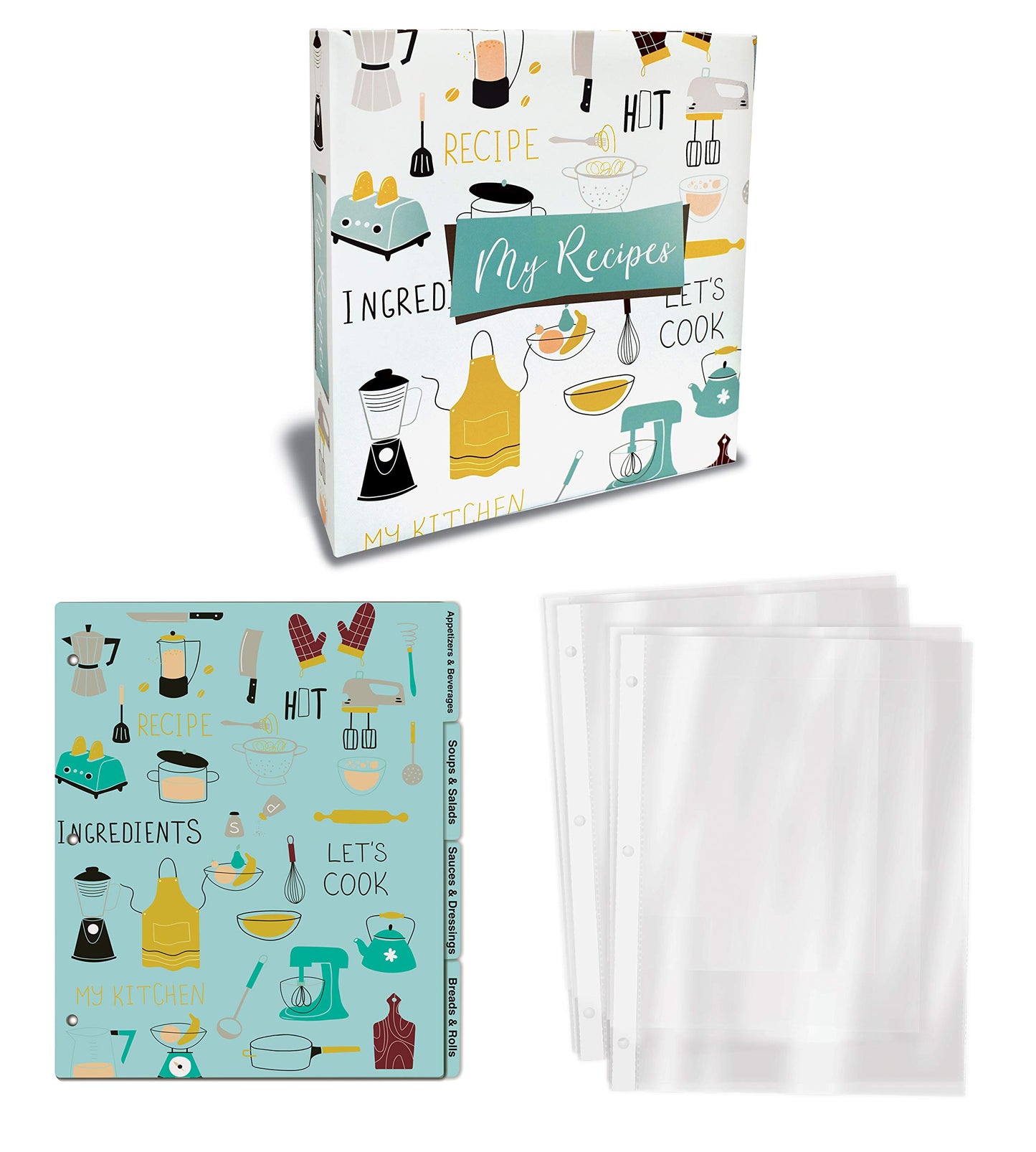 Better Kitchen Products Recipe Binder, Full Page 3 Ring Standard Binder Organizer Set (with 50 Page