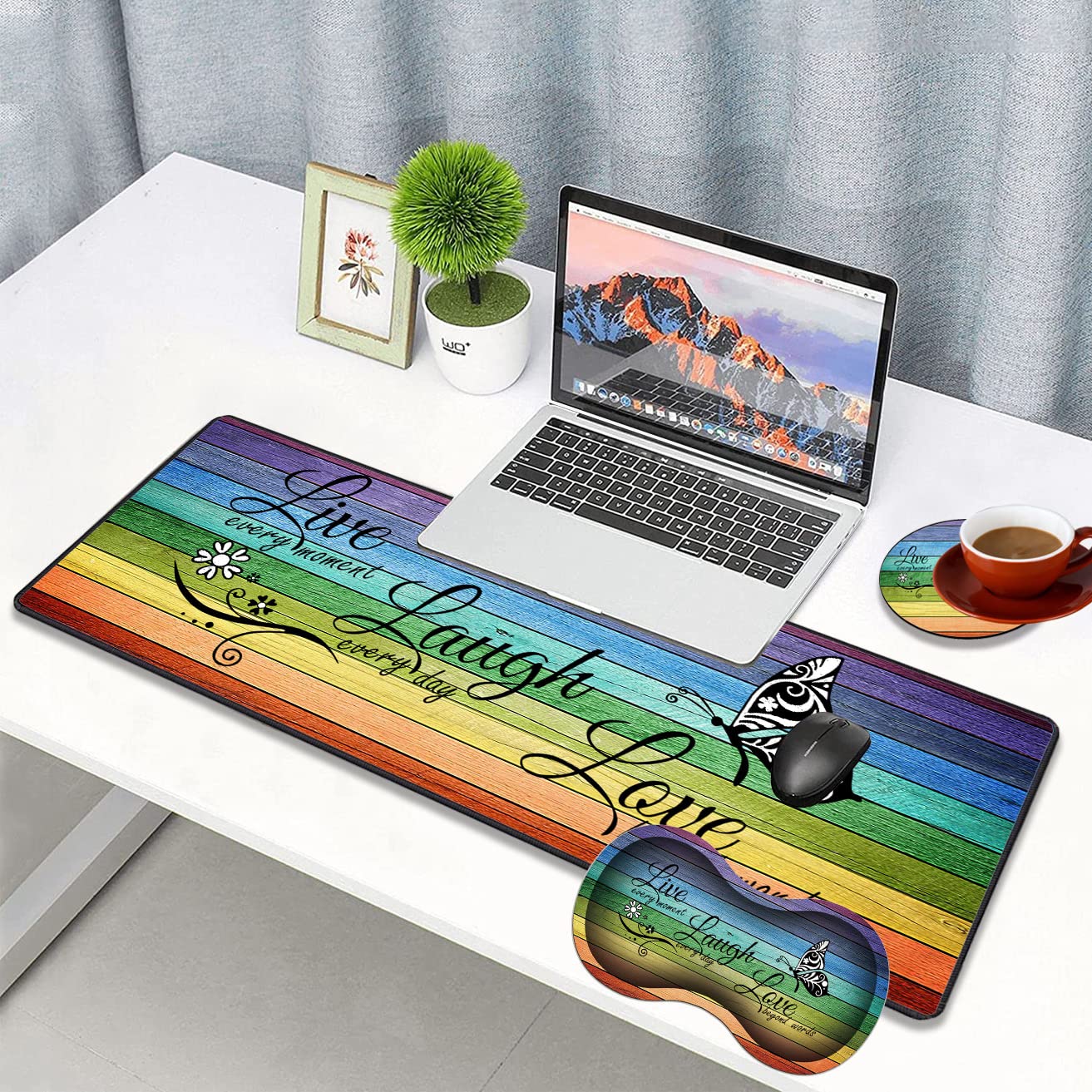 3 Piece Mouse Pad Set with Stitched Edge Large Anti-Slip Mouse Pad Desk Pad Keyboard Pad + Wrist