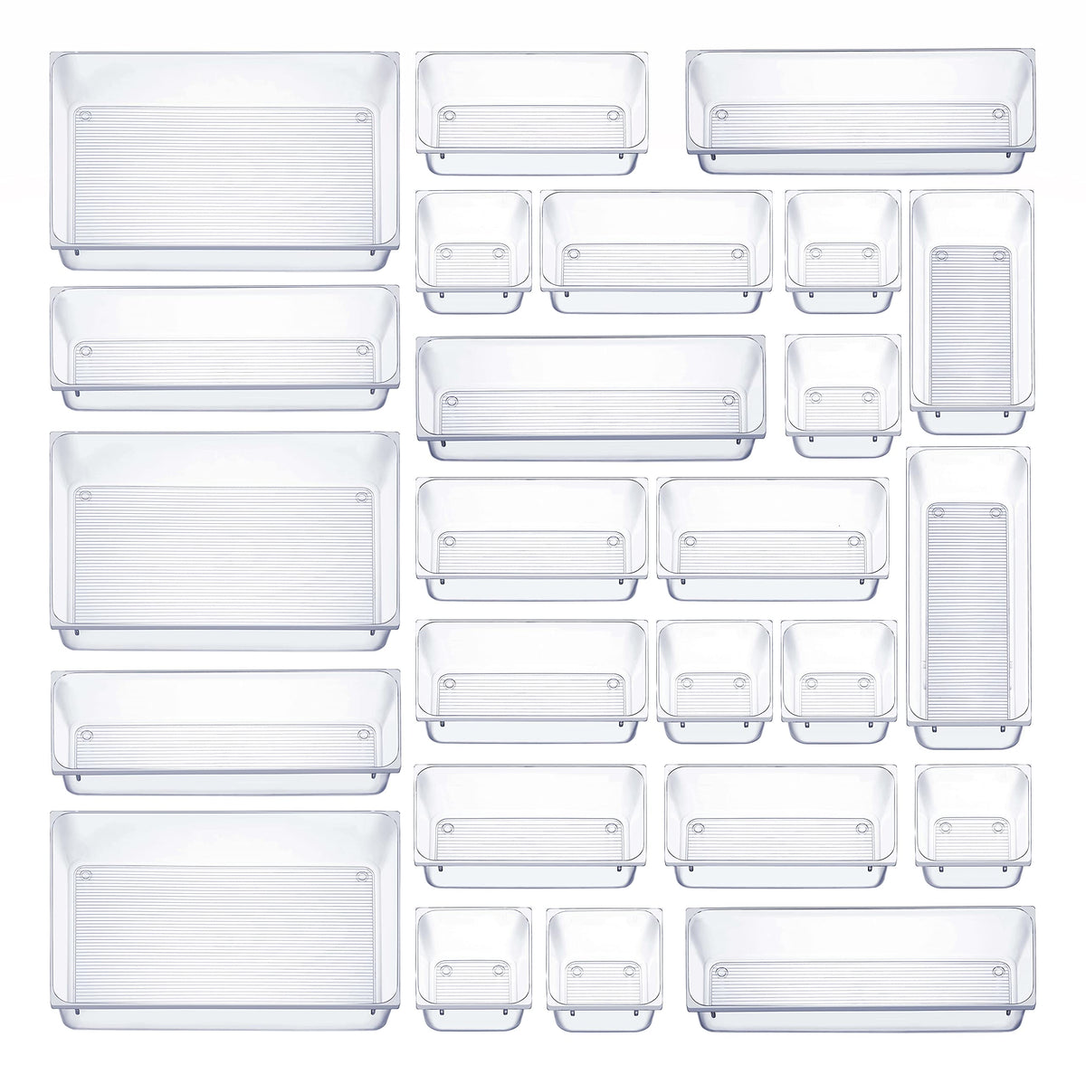 Seseno 25 PCS Clear Plastic Drawer Organizers Set, 4-Size Versatile Bathroom and Vanity Drawer