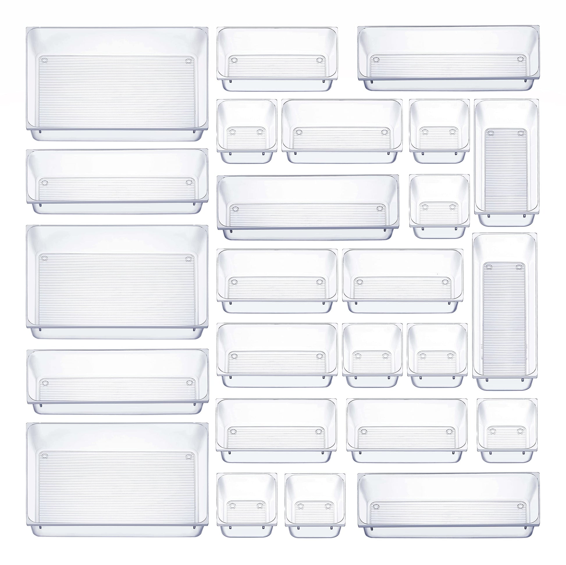 Seseno 25 PCS Clear Plastic Drawer Organizers Set, 4-Size Versatile Bathroom and Vanity Drawer