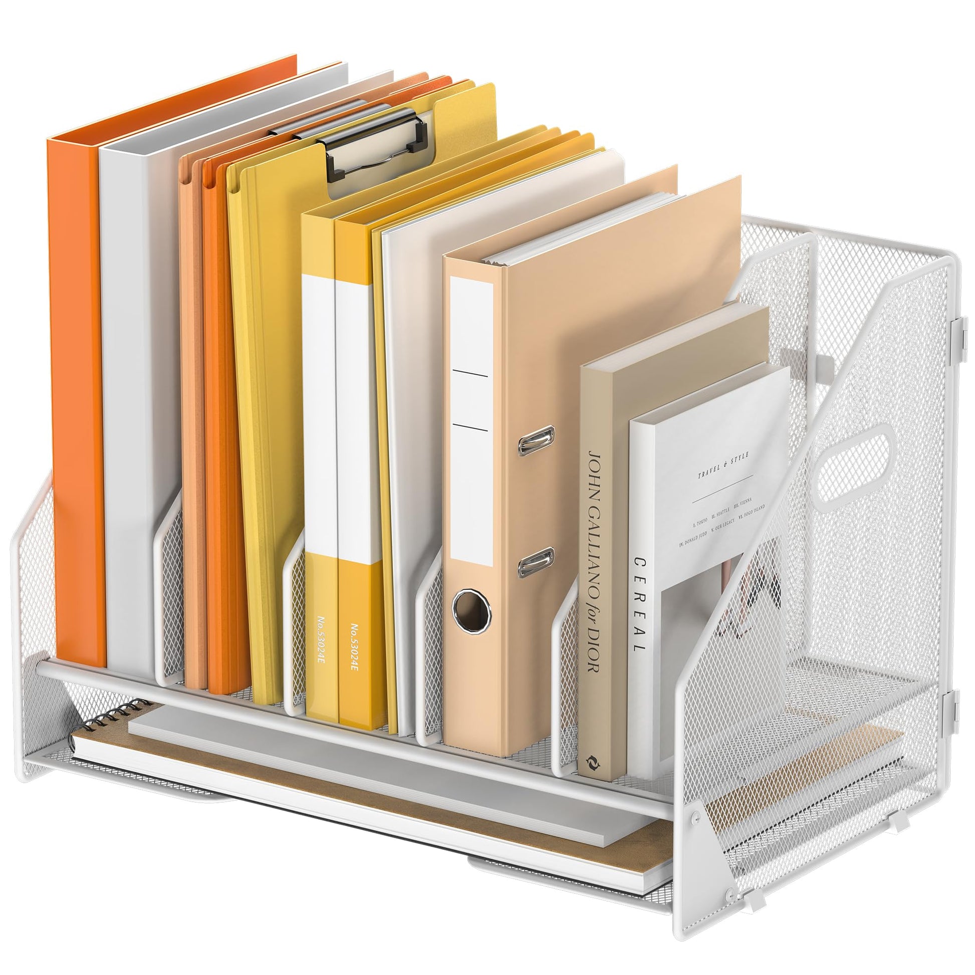 OrgMate 5 Vertical Mesh Desk Organizer with Paper Letter Tray, White