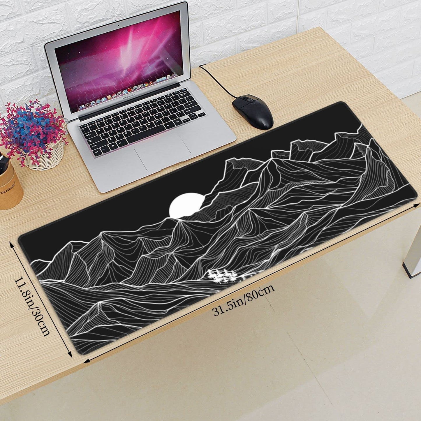 Abstract Mountain Black White XXL XL Large Gaming Mouse Pad for Desk, Non-Slip Long Extended